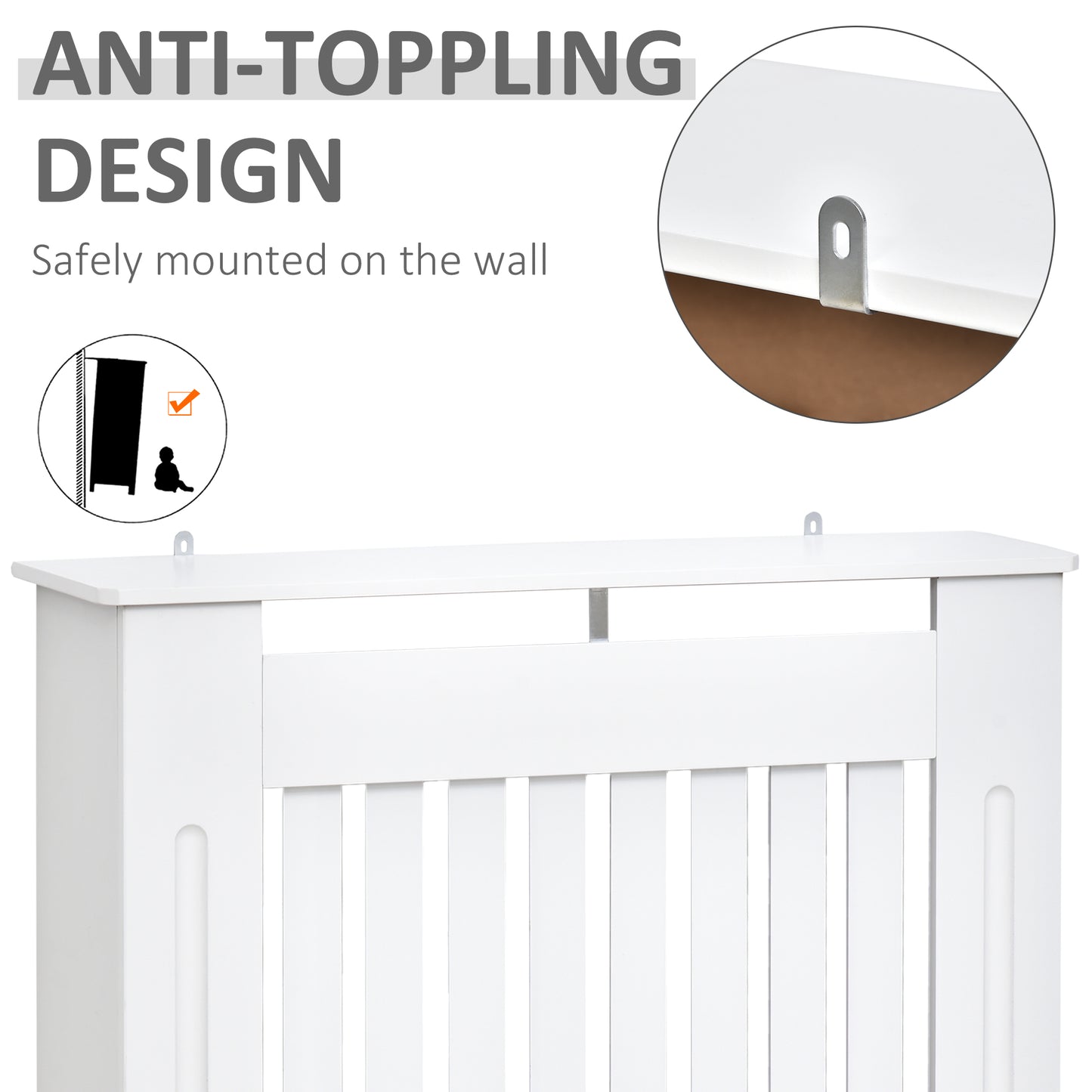 HOMCOM Slatted Radiator Cover Painted Cabinet MDF Lined Grill in White (78L x 19W x 81H cm)