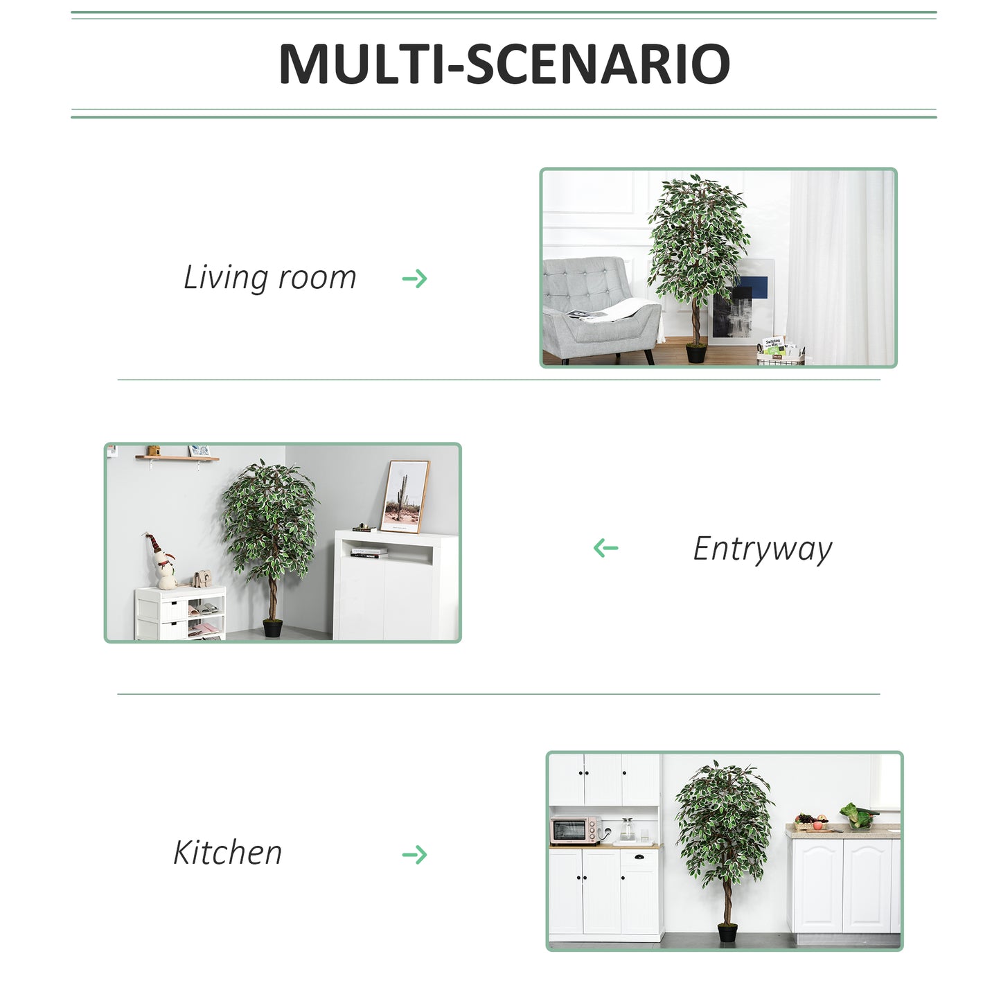 Outsunny 160cm/5.2FT Artificial Ficus Silk Tree with Nursery Pot, Decorative Fake Plant, for Indoor Outdoor Décor