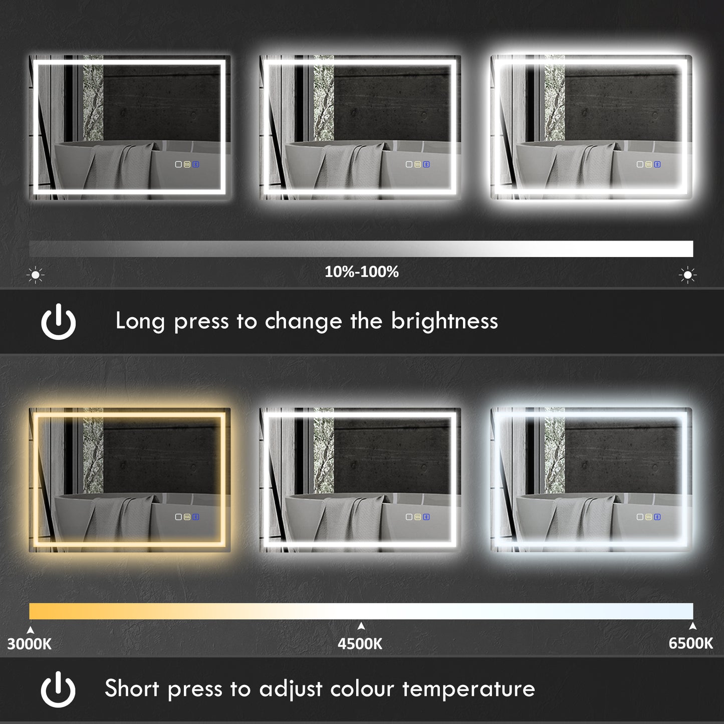 HOMCOM 60 x 80 cm Anti-Fog LED Bathroom Mirror, with Bluetooth - Silver Tone