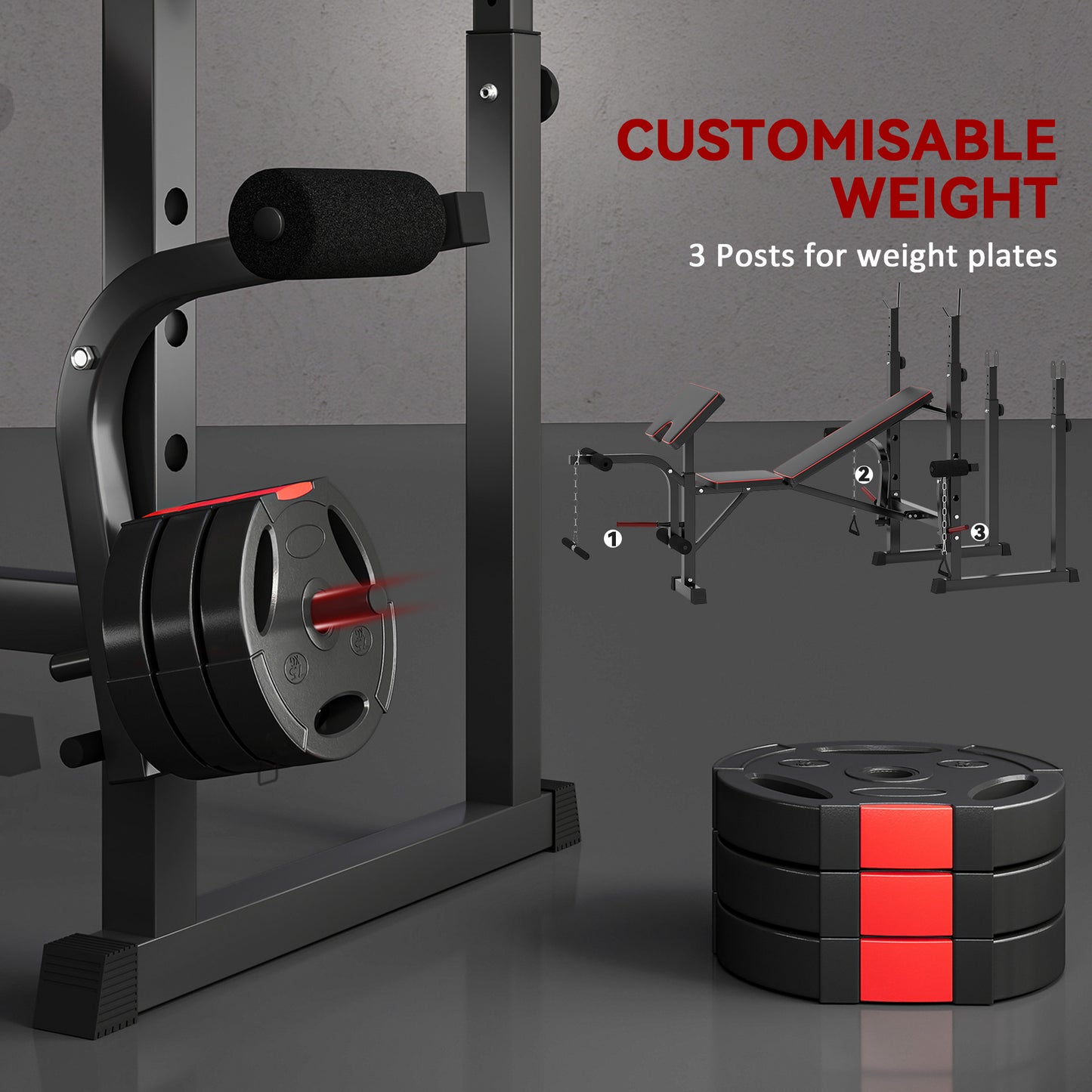SPORTNOW Weight Bench with Two Barbell Racks, Leg Curl Machine, Preacher Curl Bench, Black