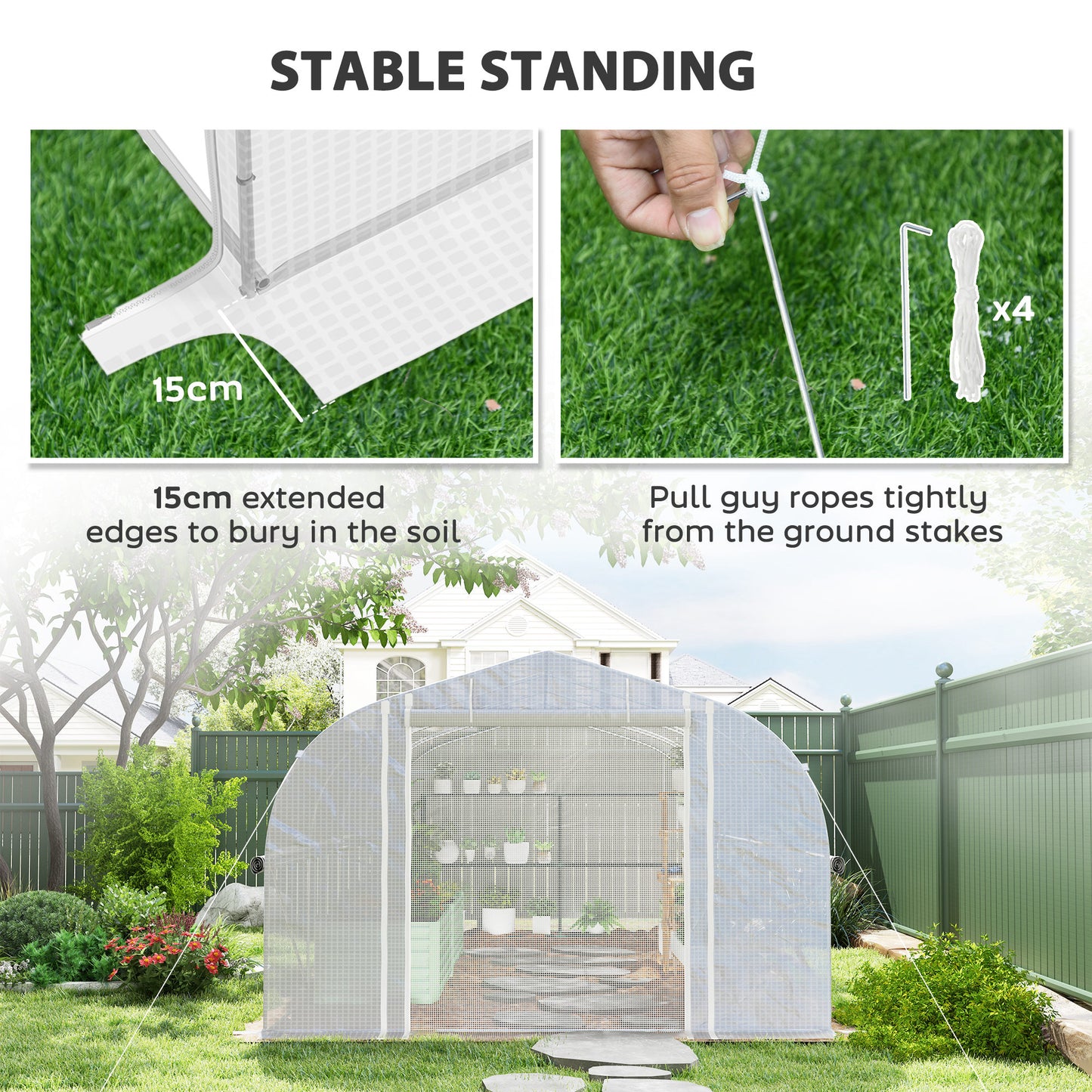 Outsunny 19.5 x 9.8ft Tunnel Greenhouse, with Accessories - White