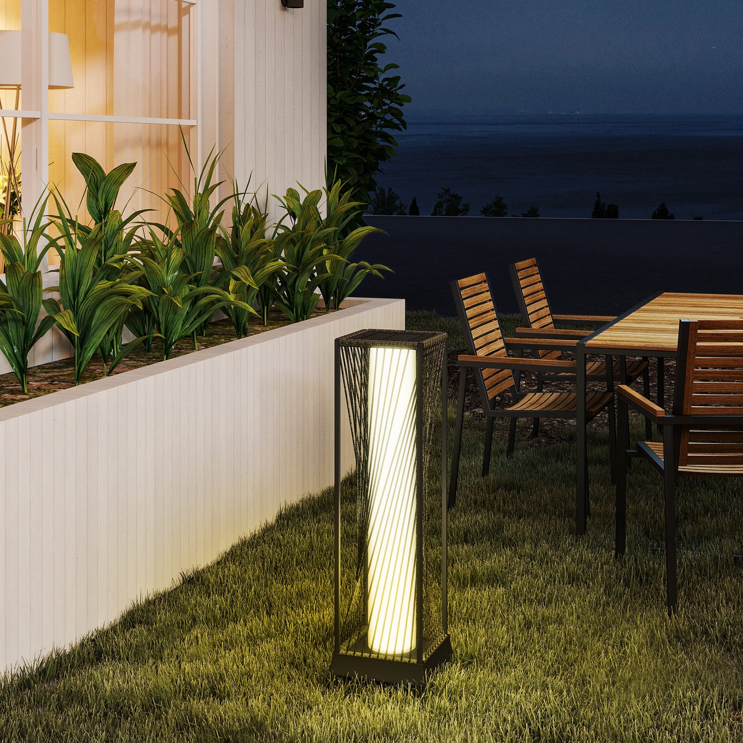 Outsunny Garden Rattan Lamp, 77 cm Tall Solar Rattan Floor Lamp, Solar Garden Light with Auto On/Off LED Lights, IP44 Waterproof for Outdoor, Porch, Pathway, Deck, Grey