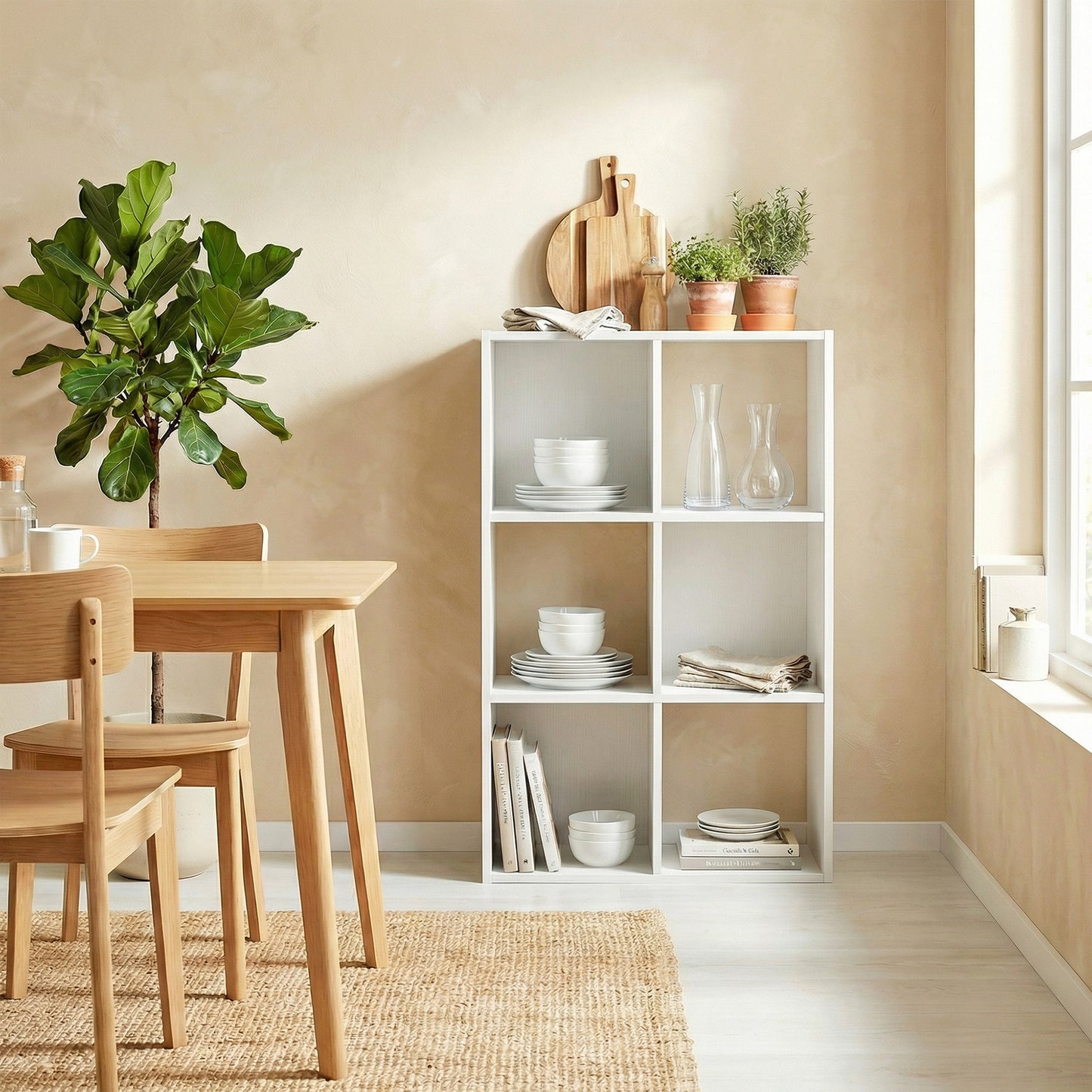 HOMCOM Industrial Style Storage Shelf, Bookcase, Bookshelf with 6 Compartments, for Living Room, Home Study, White Wood Effect