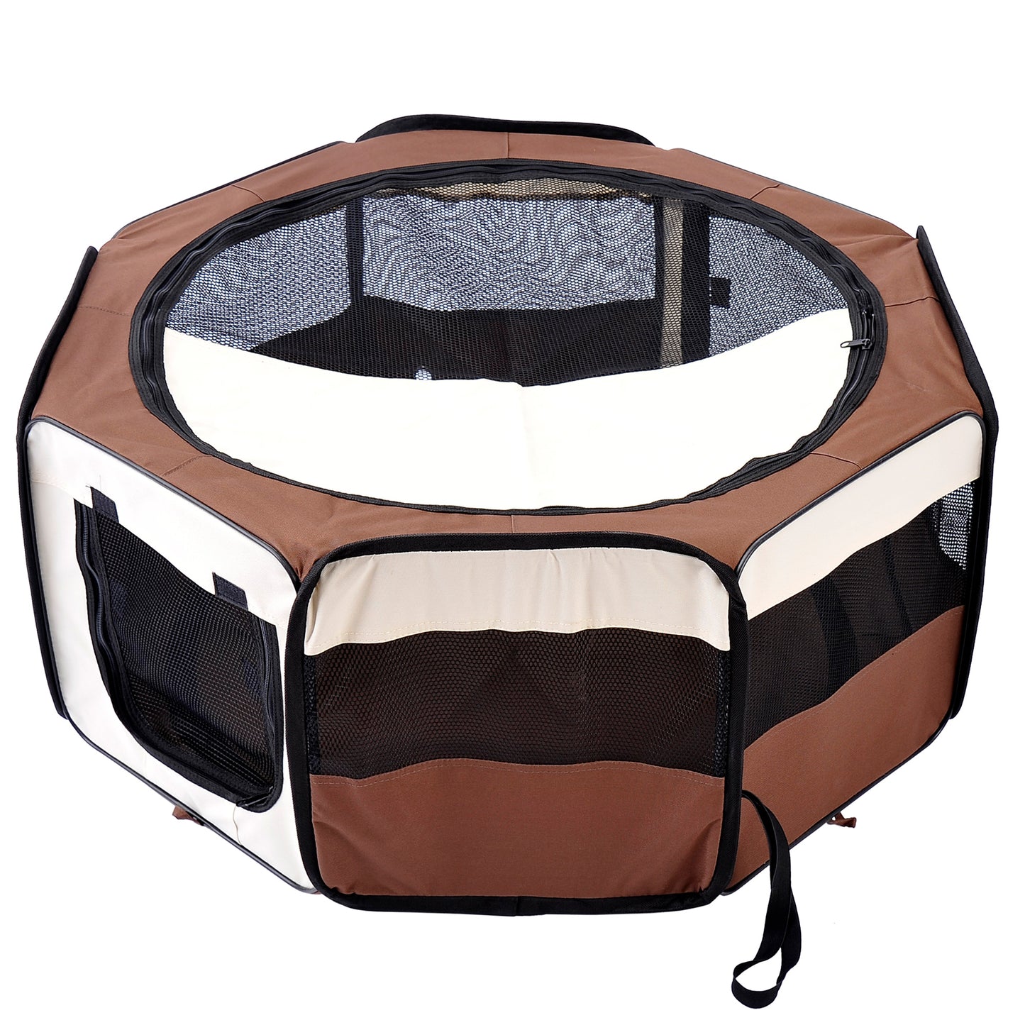 PawHut 600D Oxford Soft Fabric Kennel, Portable Lightweight Cat Dog Playpen, Foldable Pet Puppy Rabbit Guinea Pig Pen Run Dia 90 x 41H cm Indoor & Outdoor Brown
