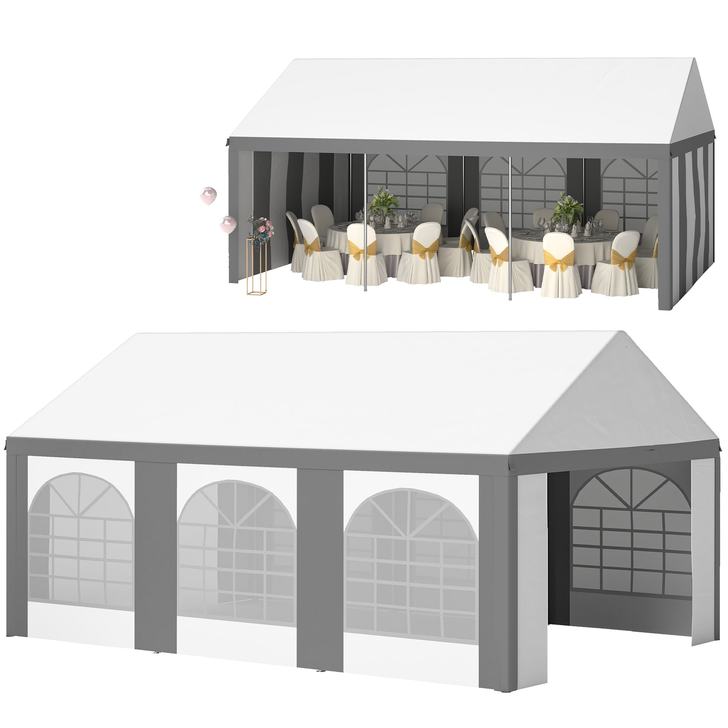 Outsunny 6 x 4m Galvanised Party Tent, Marquee Gazebo with Sides, Six Windows and Double Doors, for Parties, Wedding and Events