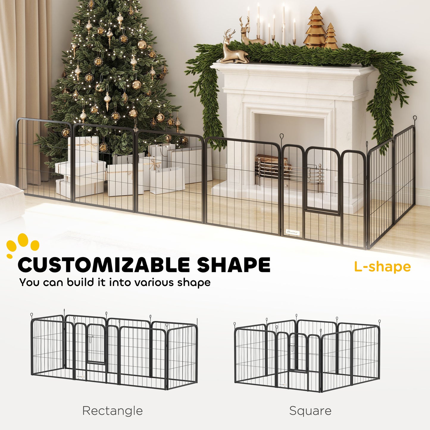 PawHut Eight-Panel Dog Playpen with Door, for Large Dogs, Indoors, Outdoors, 60cm Tall, Black