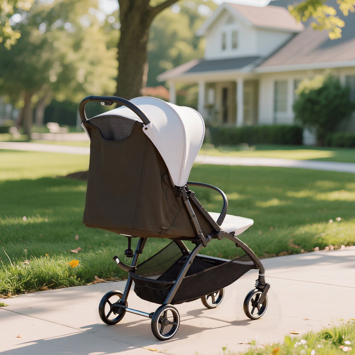 AIYAPLAY Travel Stroller, Lightweight Pushchair, Compact Buggy with Canopy, Basket and Multi-Position Recline, Light Grey
