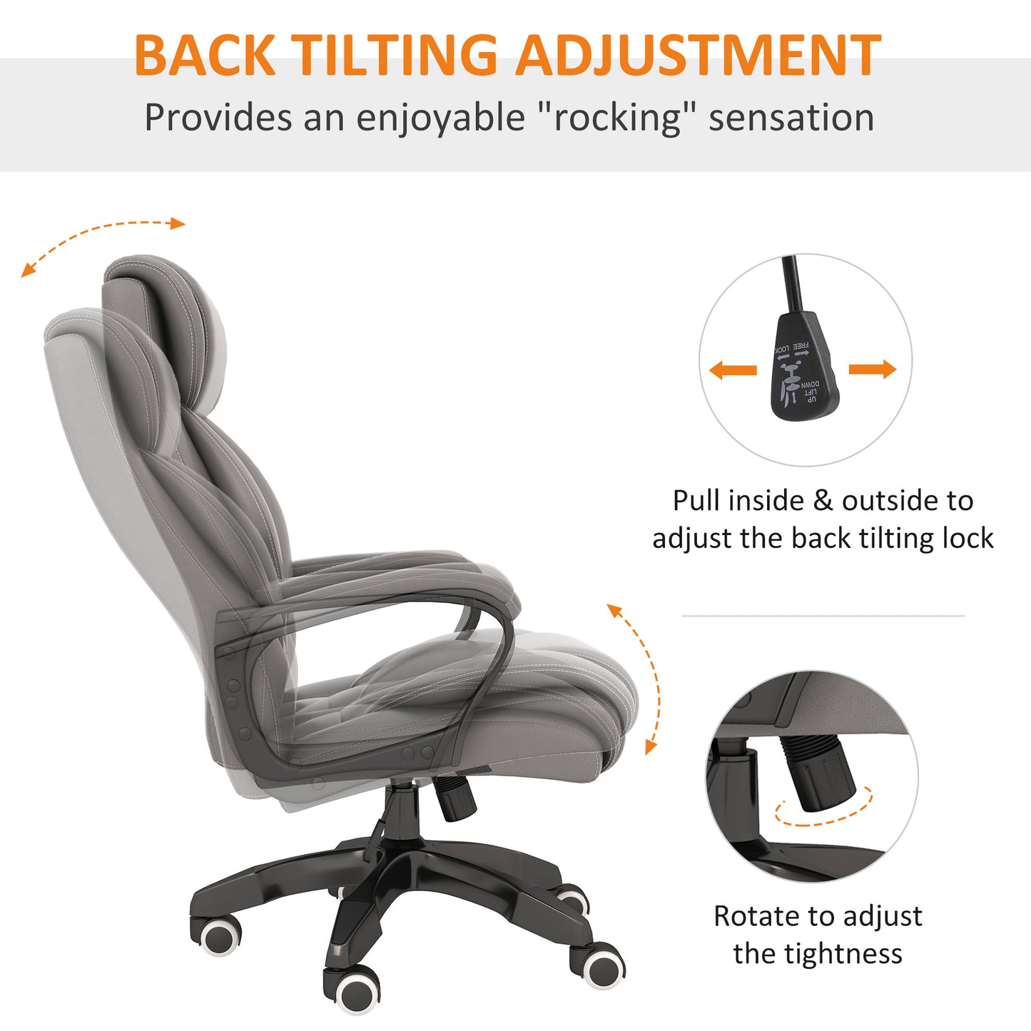 Vinsetto Office Chair with 6-Point Maaage and Back Heat, PU Desk Chair with Padded Seat and Armrest, Computer Chair with Tilt Function for Home, Grey