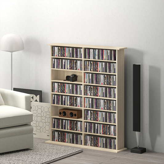 HOMCOM 16-Compartment Media Shelf - Nature Wood Finish