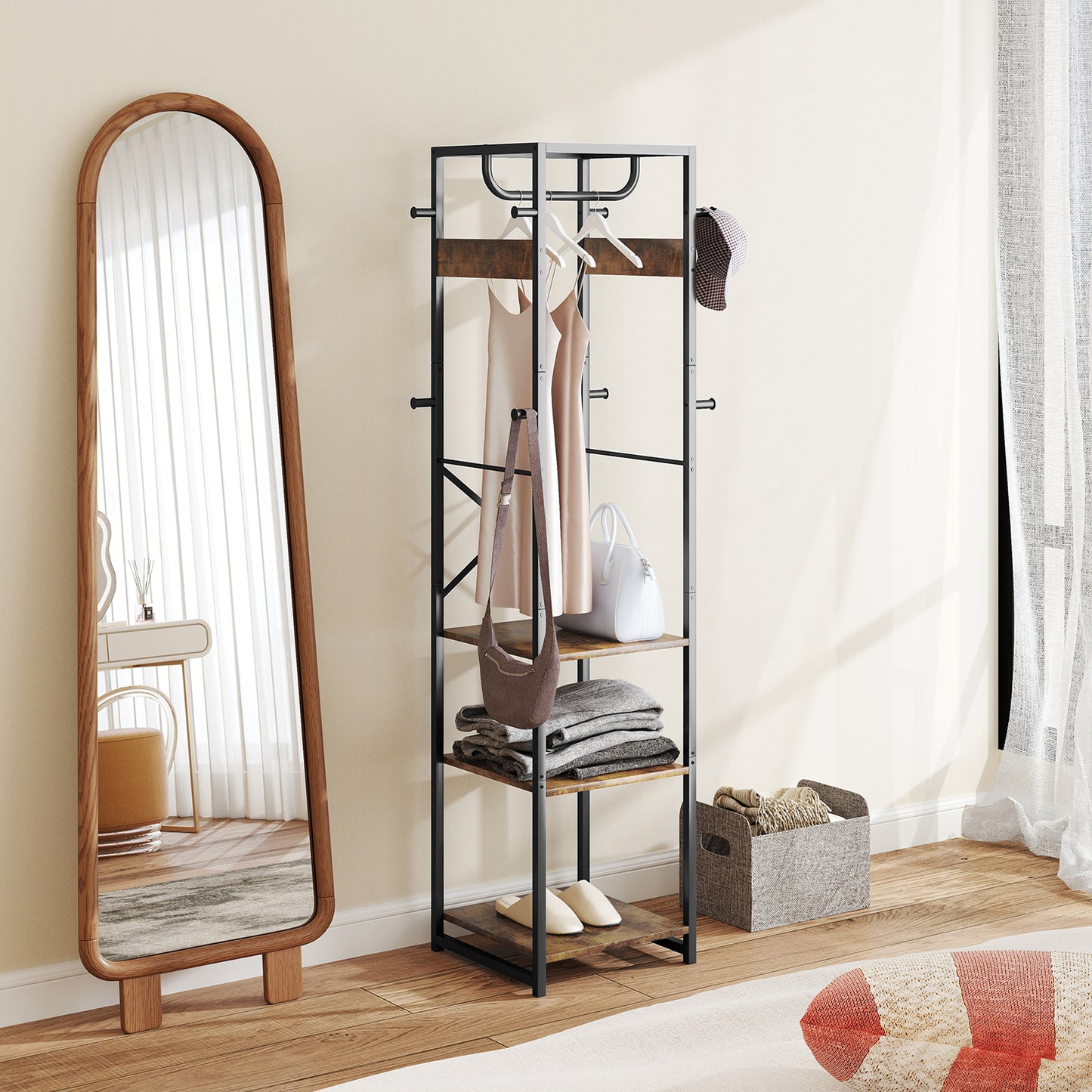 HOMCOM Multi-Storage Clothes Rack - Brown/Black