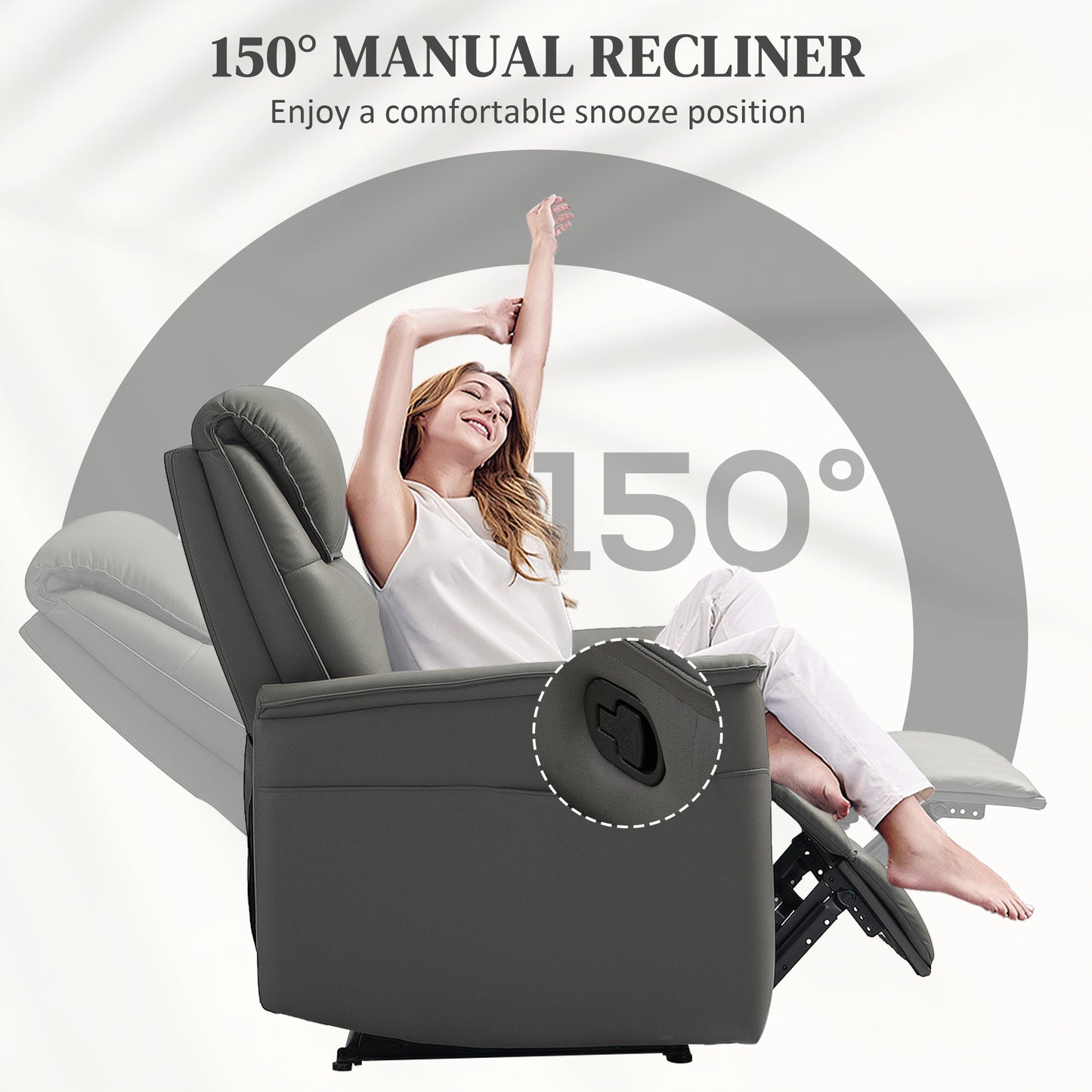 HOMCOM Recliner Armchair with Thick Padded Spring Cushion, Microfibre Manual Reclining Chair with Adjustable Leg Rest, Side Pockets for Living Room, Bedroom, Light Grey