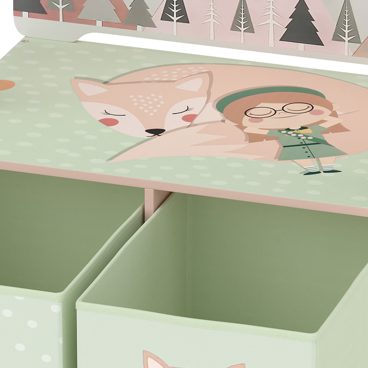 AIYAPLAY Kids Table and Chair Set, 3 in 1 Wooden Toy Box with 2 Fabric Drawers for Bedroom, Playroom, Gift for Boys Girls, Pink