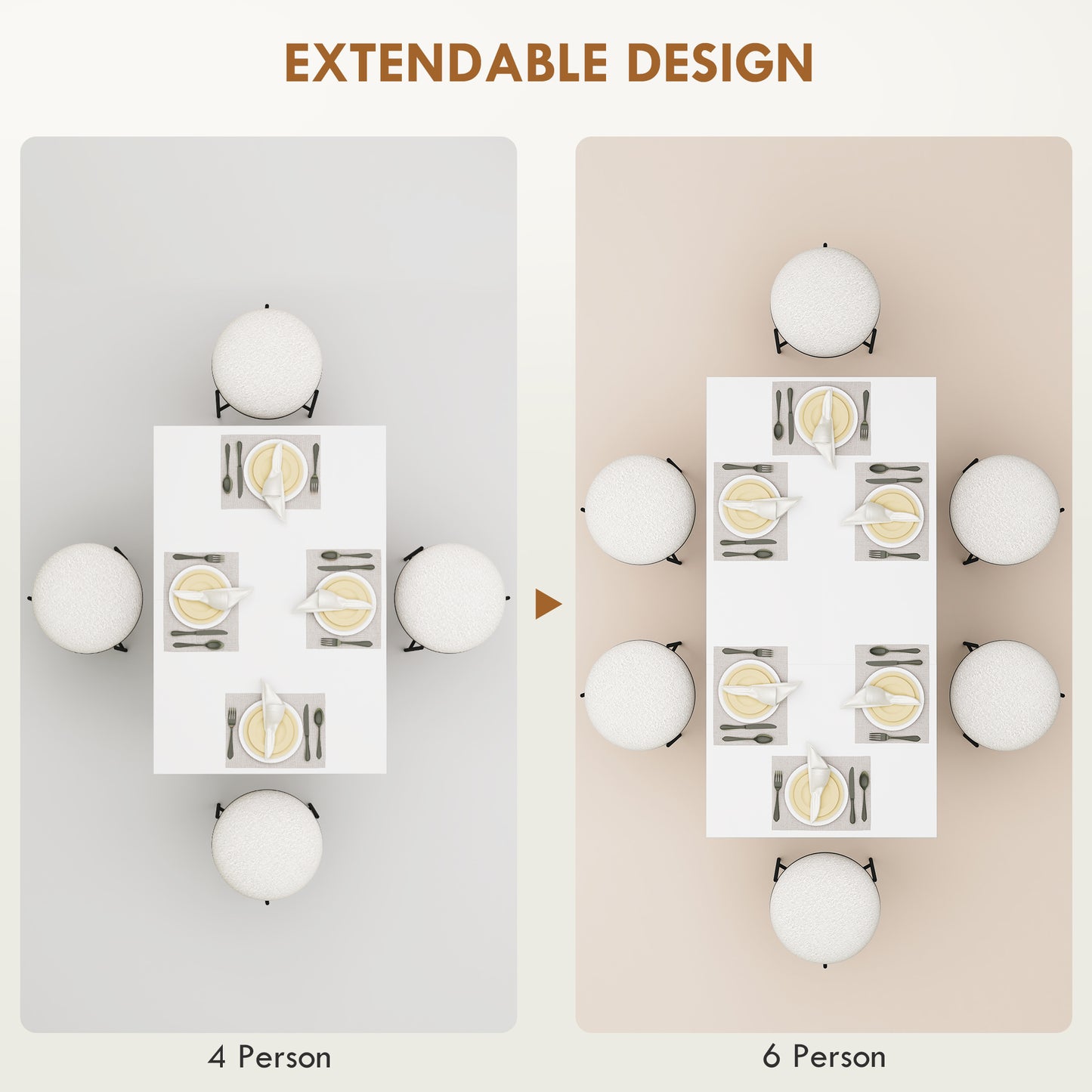HOMCOM Extending Six-Person High Gloss Dining Table - White