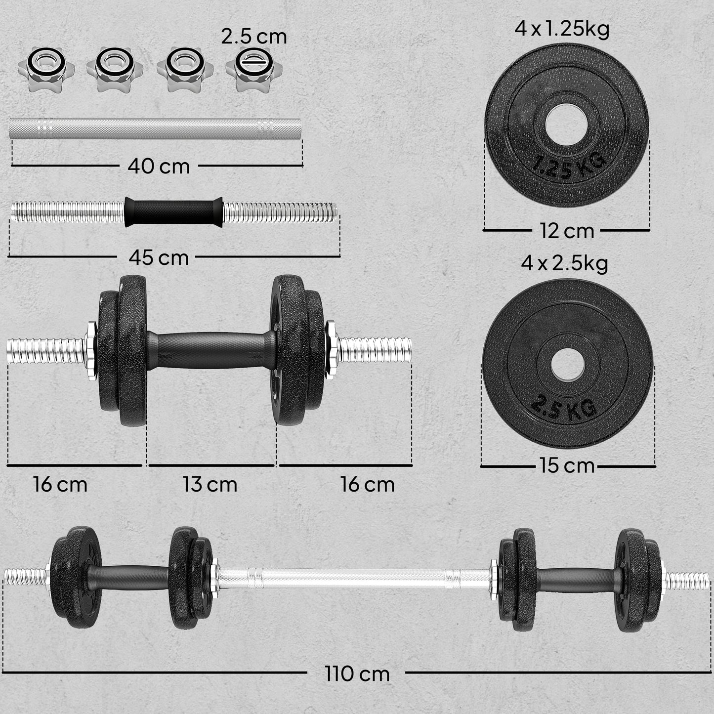 SPORTNOW 2-in-1 Adjustable Dumbbells Set, 20kg Weights Dumbbells Set with Non-Slip Grip for Strength Training, Weight Lifting, Bodybuilding, Home Gym Workout Equipment for Men & Women