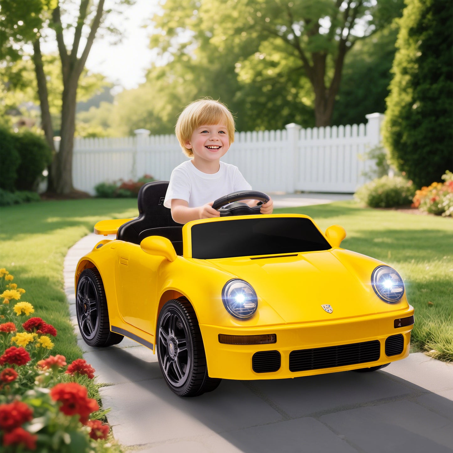 AIYAPLAY Licensed RUF CTR 2017-Yellowbird Electric Car for Kids, with Remote Control, Soft Start, MP3 Player, LED Lights, Yellow