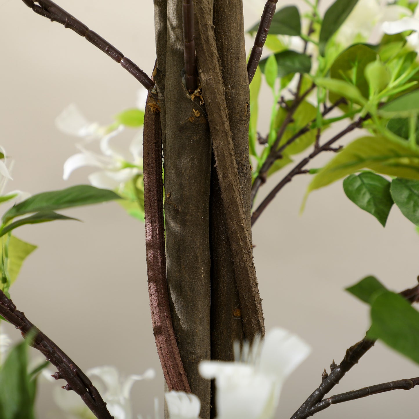 HOMCOM Artificial Plants Honeysuckle Flower in Pot Fake Plants with Curved Boots for Indoor 15x15x150cm White