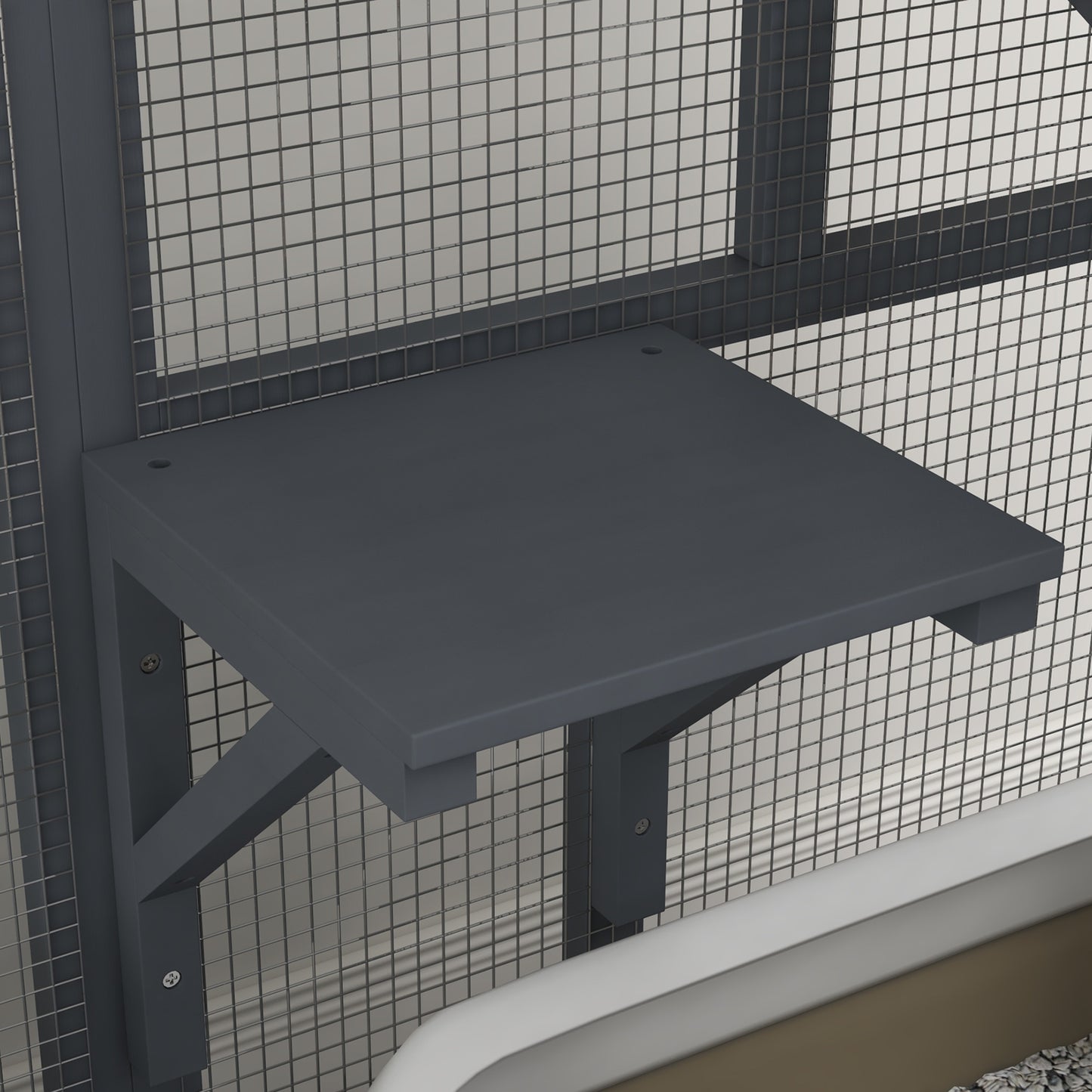 PawHut Cat House, Wooden Indoor Catio Cat Enclosure on Wheels, Wooden Kitty Cage with Platforms, Hammock, Light Grey