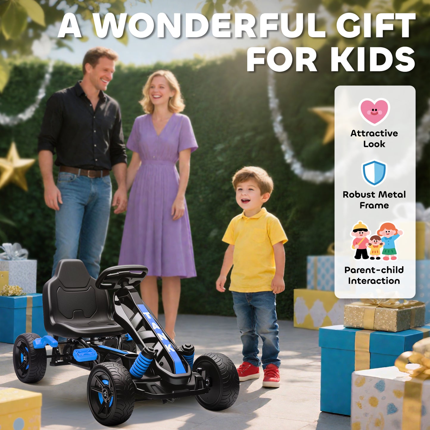 AIYAPLAY Pedal Go Kart for Kids Aged 3-6 Years, with Freewheel System, Brake, EVA Anti-Slip Wheels, Blue