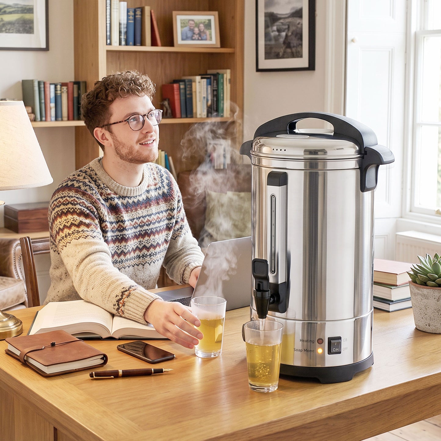 HOMCOM 13L Catering Urn, 2500W Stainless Steel Hot Water Boiler Dispenser with Thermostat, Keep Warm Function and Easy Pour Tap