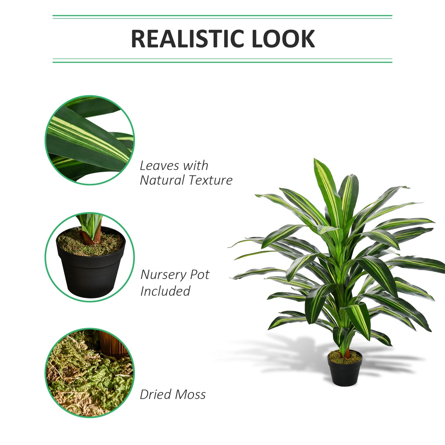 Outsunny Artificial Plant in Pot, Fake Plant for Home Indoor Decor, 110cm, Green