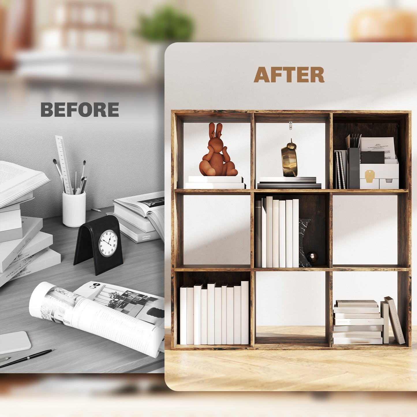 HOMCOM Nine-Cube Storage Shelf - Rustic Brown