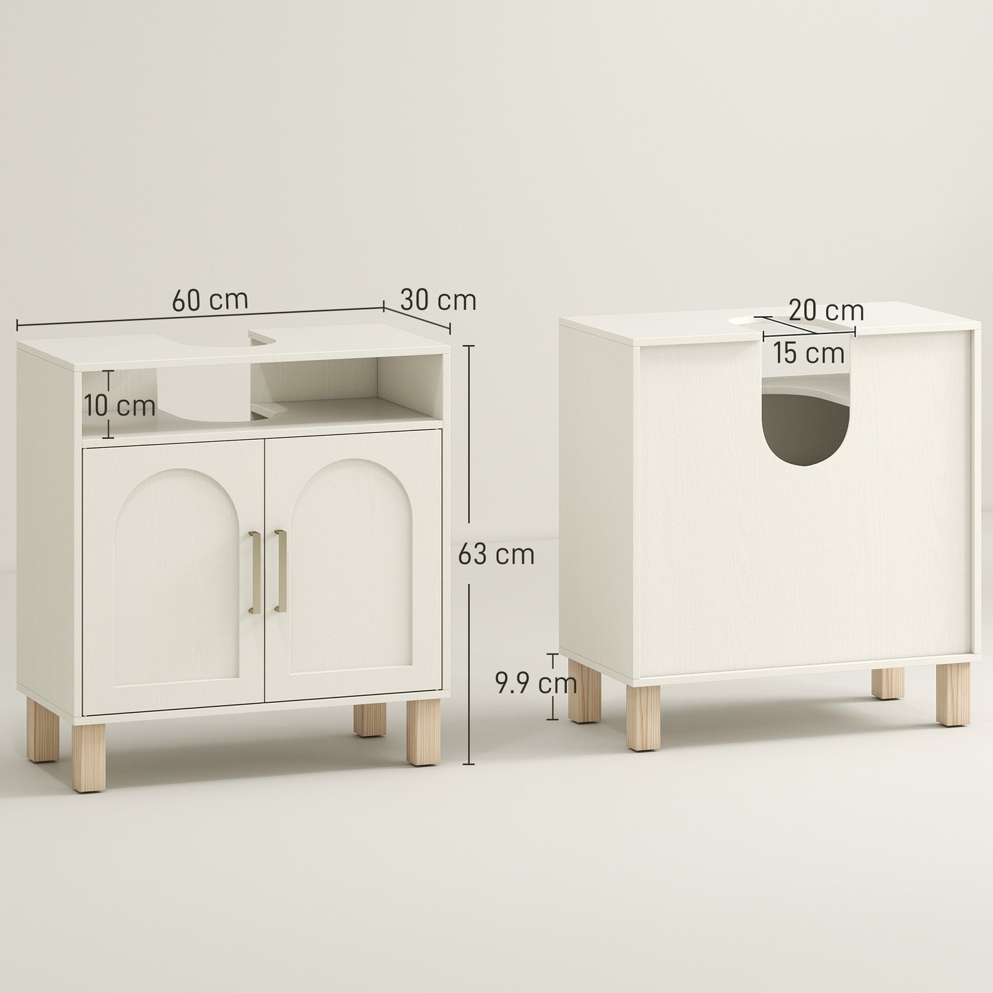 HOMCOM Under Sink Cabinet for Basin without Pedestal - Cream White