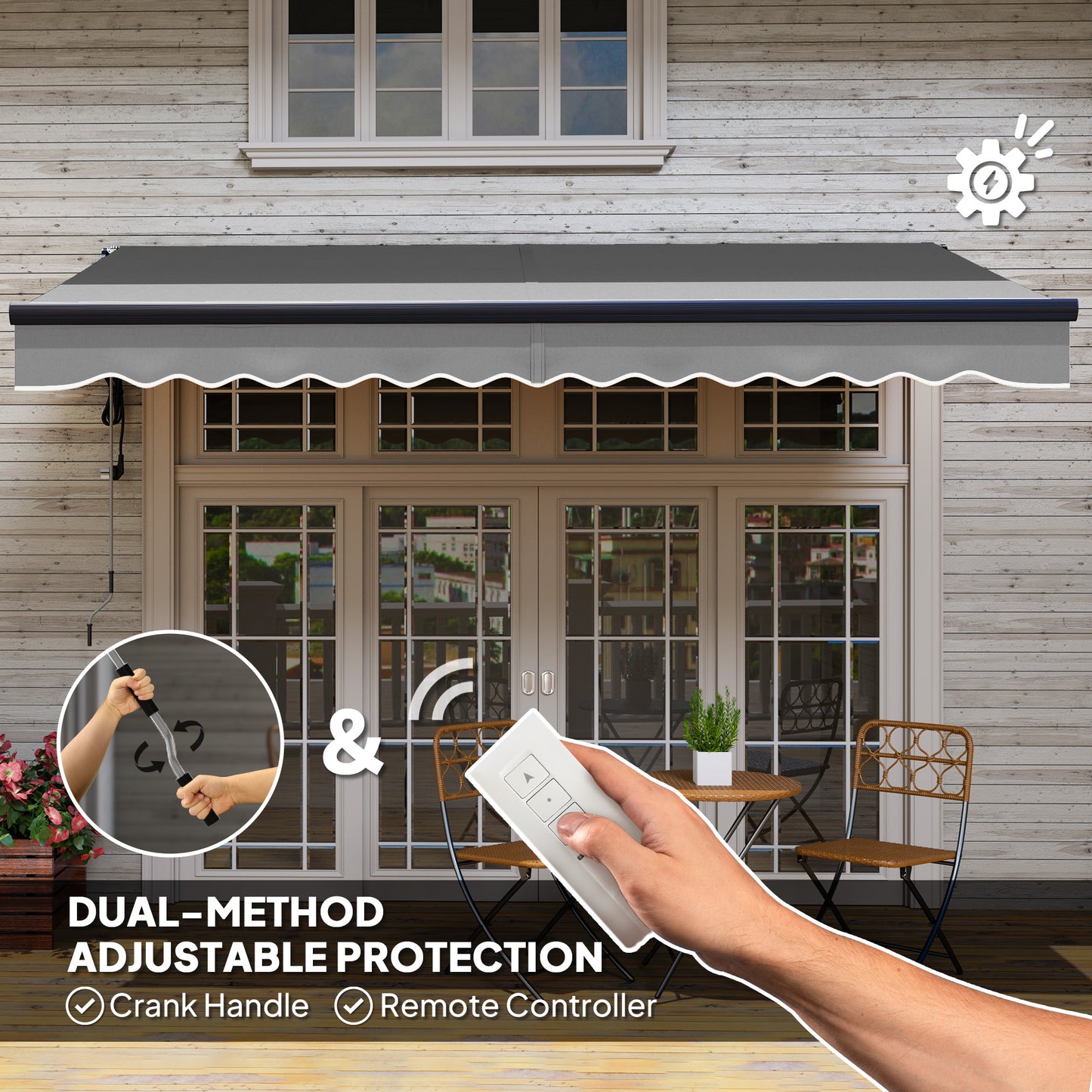 Outsunny 3.5 x 3m Electric/Manual Awning, with Remote - Dark Grey