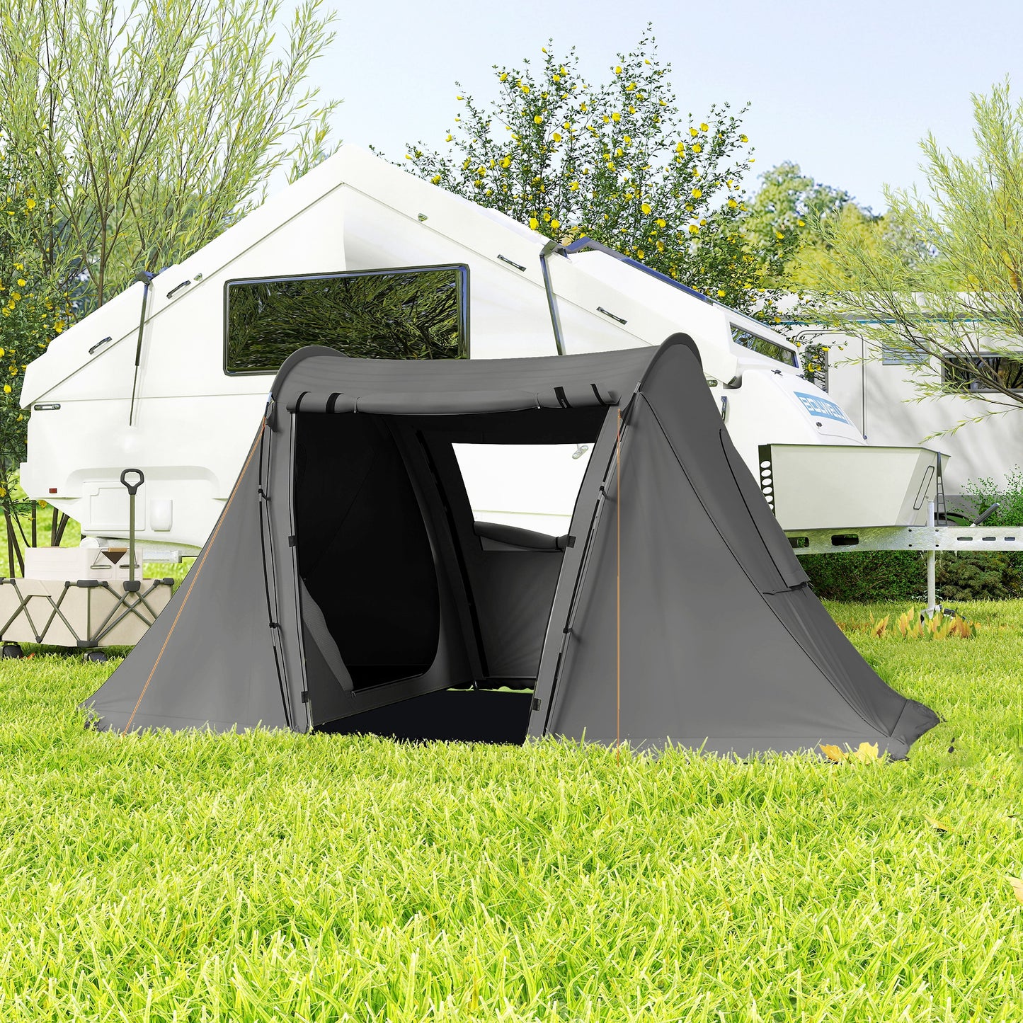 Outsunny 3 Man Camping Tent with Living Area and 2 Bedrooms, 3000mm Waterproof Family Tent with Sewn-in Groundsheet, Portable Dome Tent with Bag for Hiking, Festival, Backpacking, Drak Grey