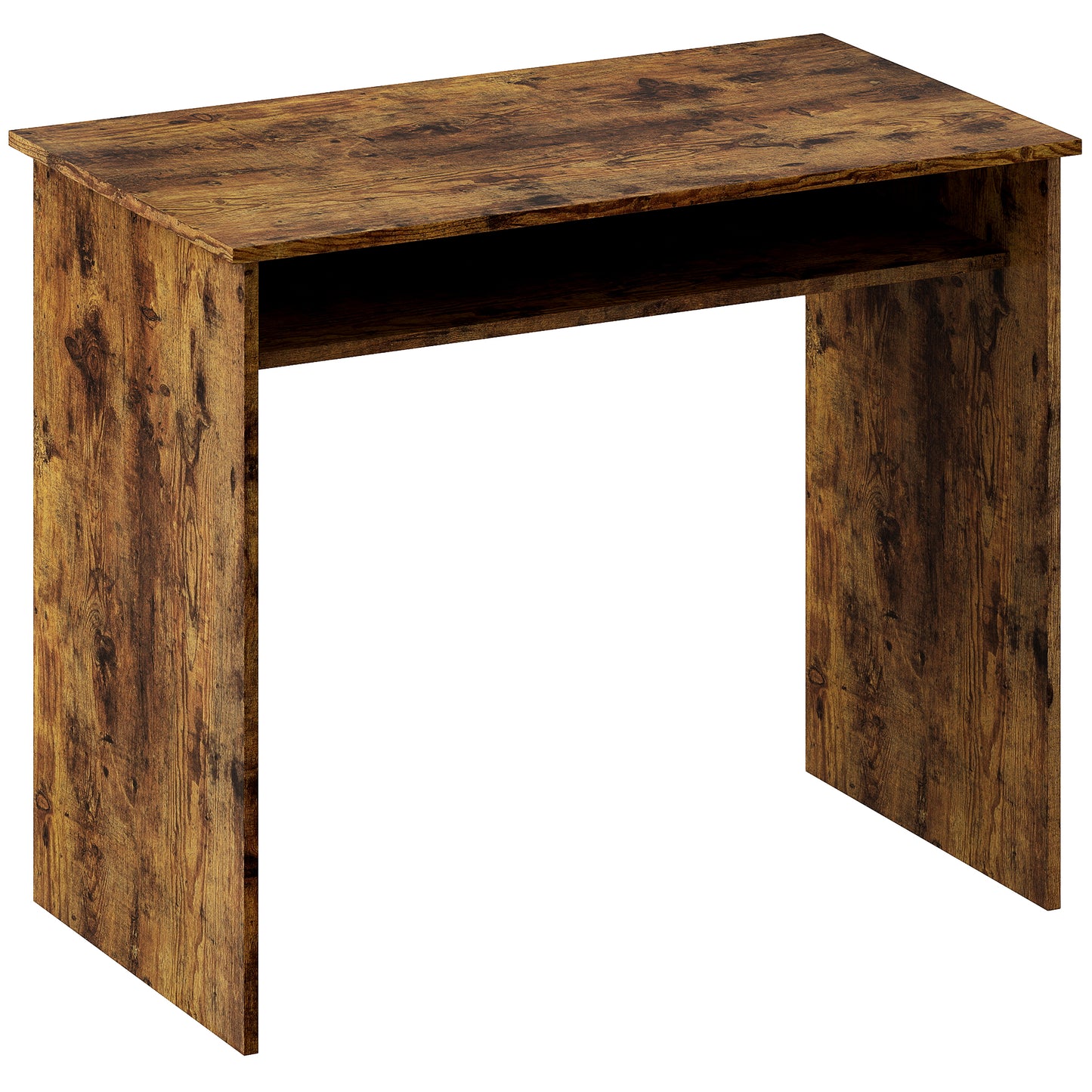 HOMCOM Boxy Work Desk, with Shelf - Wood-Effect