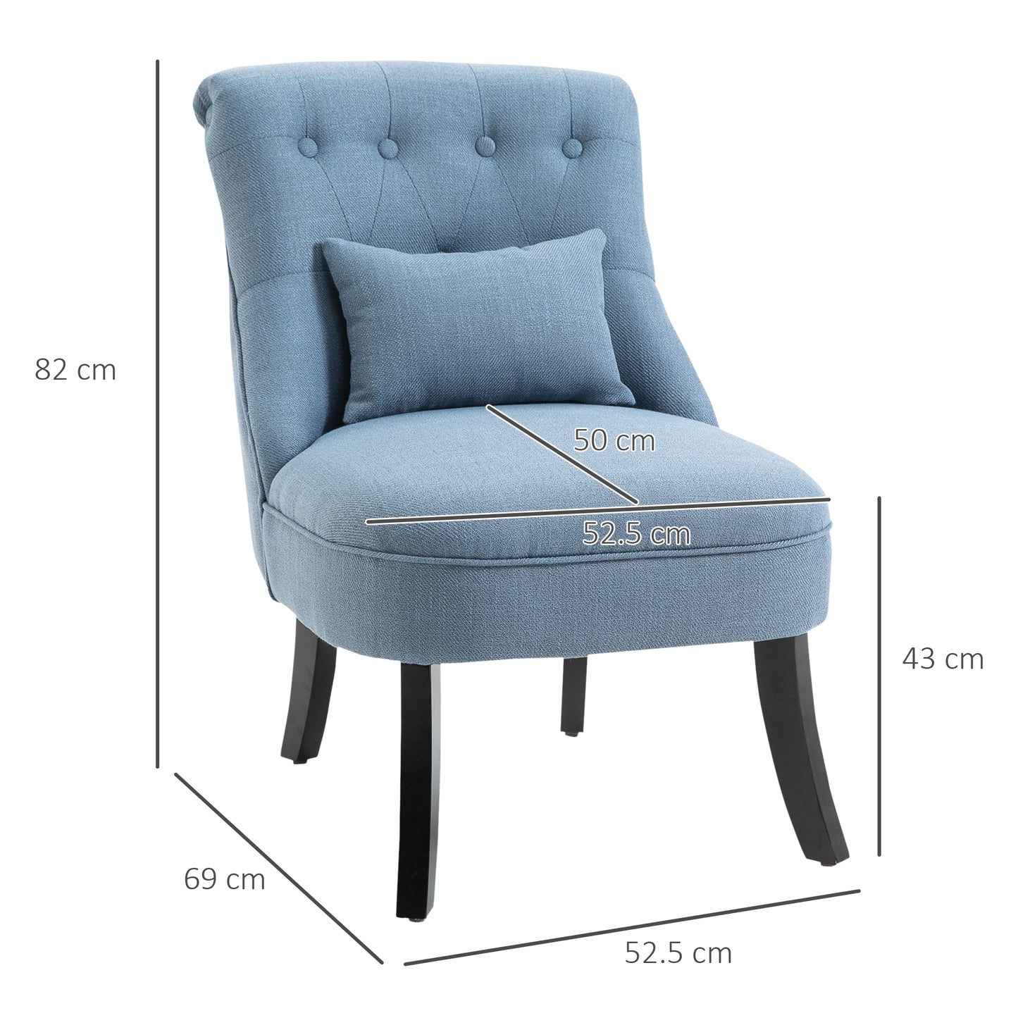 HOMCOM Tub Chair, Armless Single Sofa, Modern Button Tufted Armchair, Upholstered Linen Fabric Longue Accent Chair for Living Room, Bedroom, Set of 2, Blue