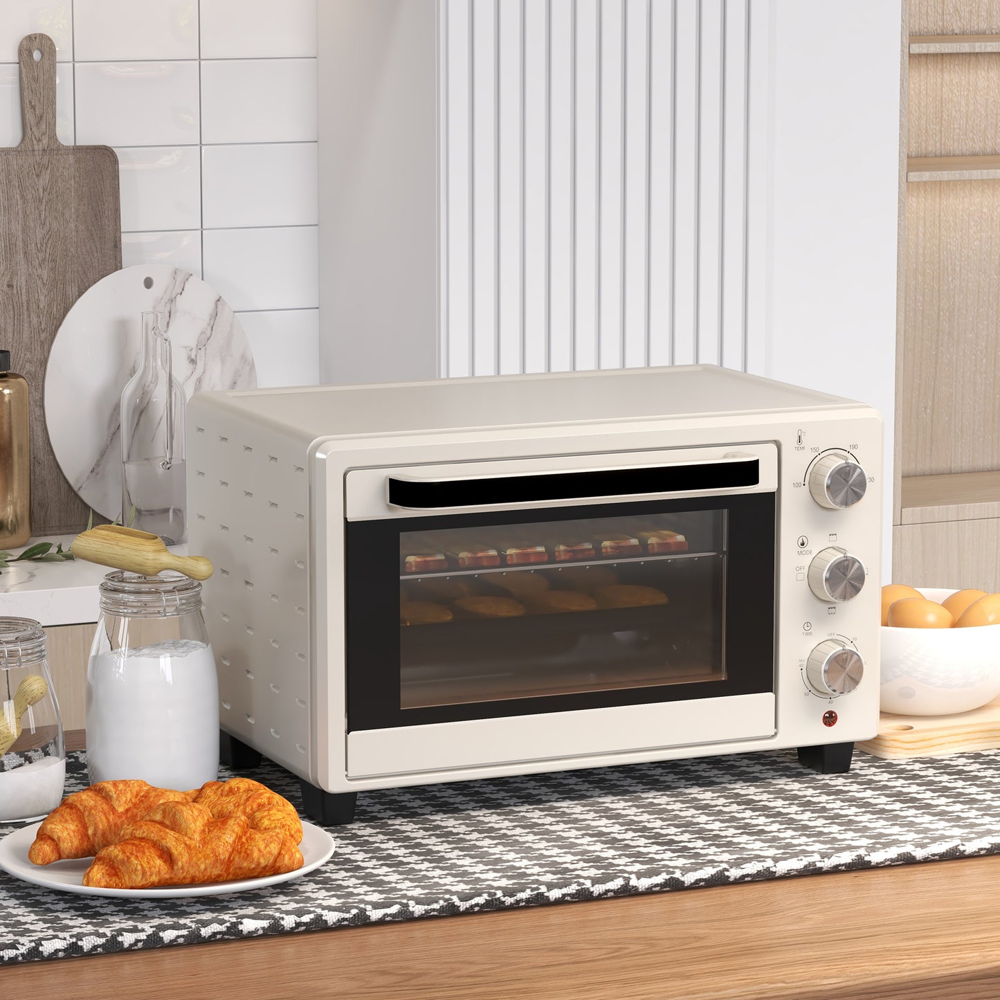 HOMCOM 21L Mini Countertop Oven, 100°C-230°C Adjustable Temp - White