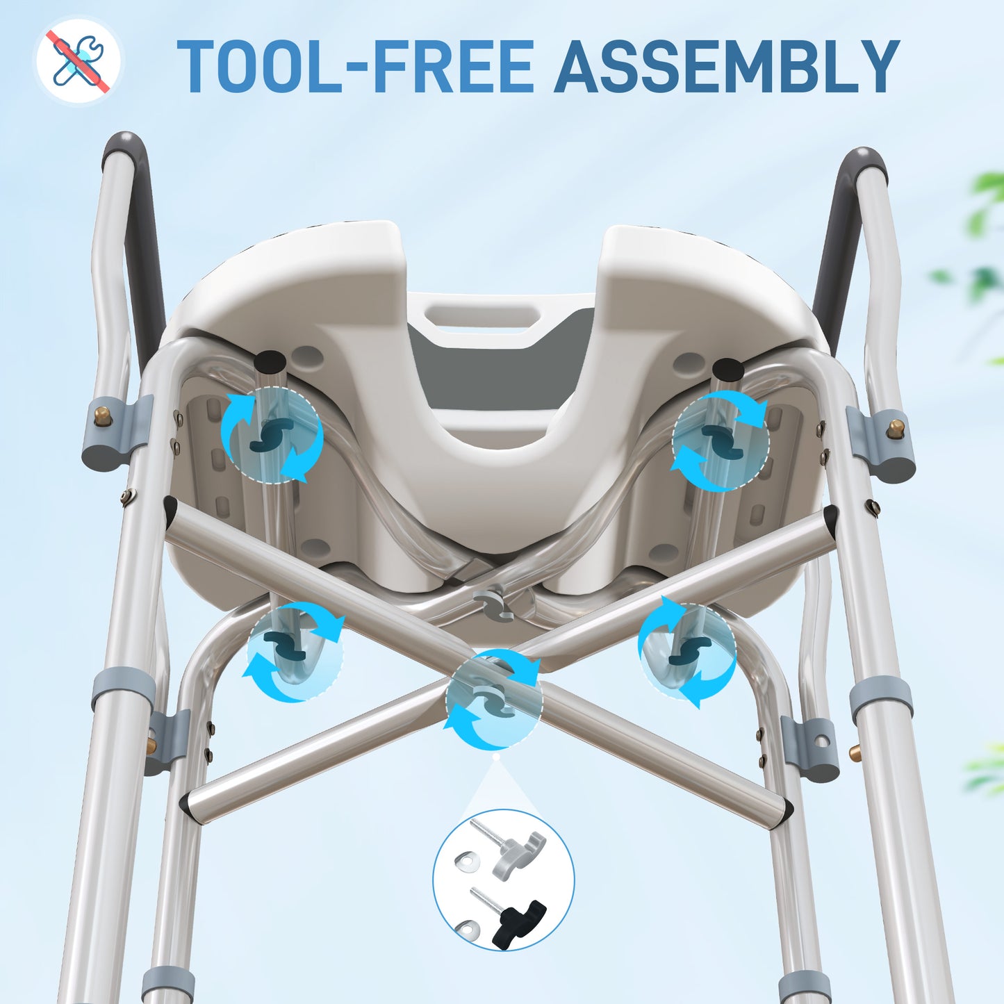 HOMCOM Shower Chair with Hygiene Cut-Out Seat and Reinforced Crossbars, Height Adjustable Padded Bath Chair with Non-slip Feet for Elderly Seniors Disabled Handicap, Tool-Free Assembly, Grey