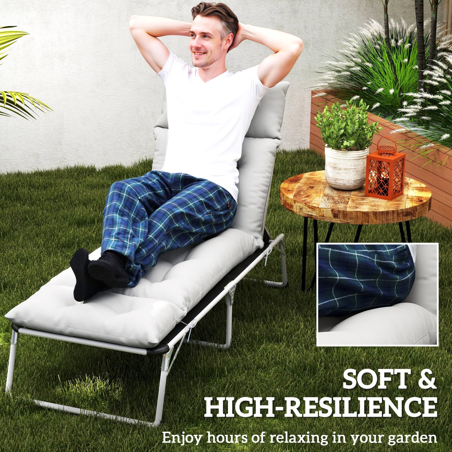 Outsunny Sun Lounger Cushions Only, 190x56x10cm Garden Lounge Chair Cushions, UPF20+ 220gsm Fabric, Thick Sunbed Replacement Pads with 6 Ties, Light Grey