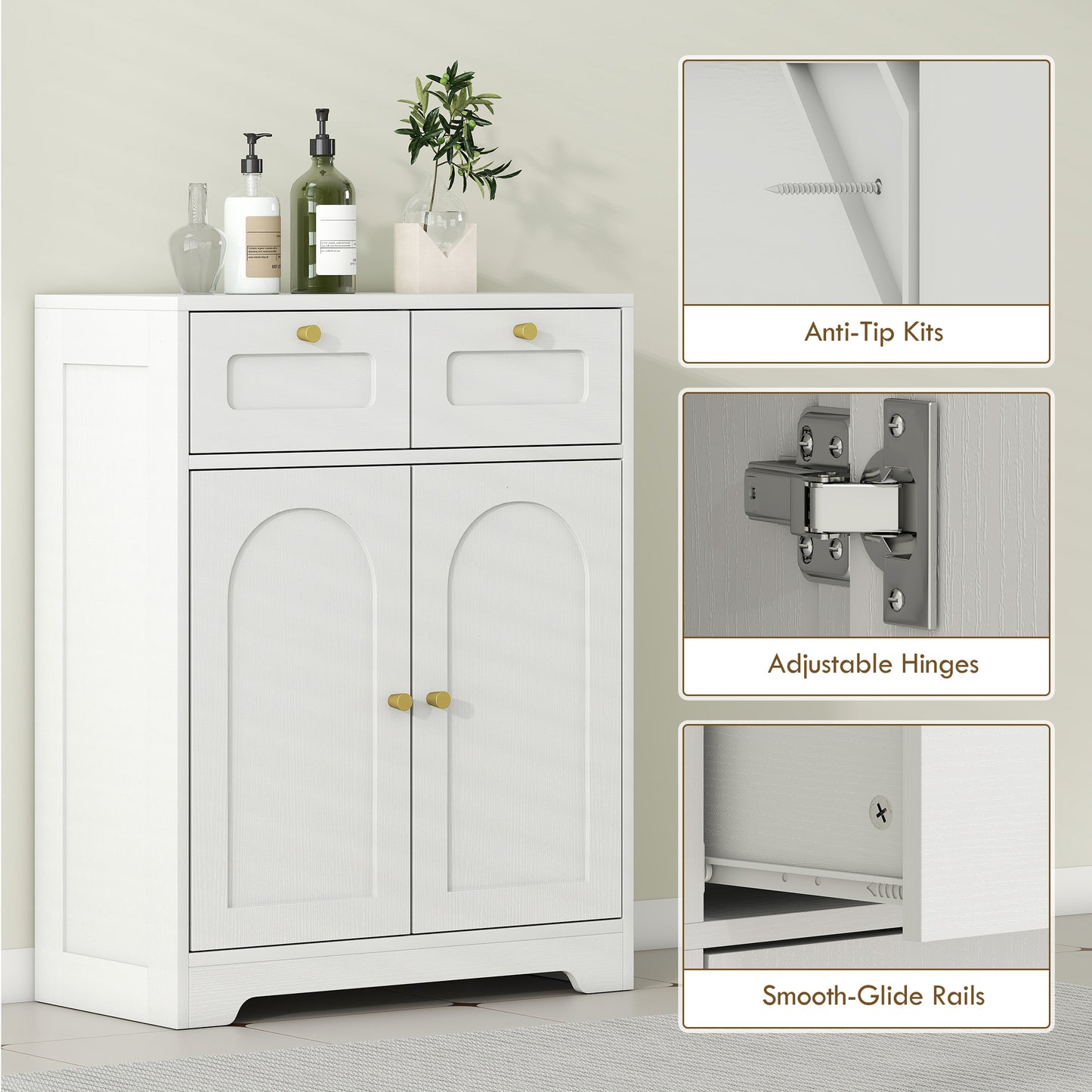 HOMCOM Bathroom Floor Cabinet with 2 Drawers - White