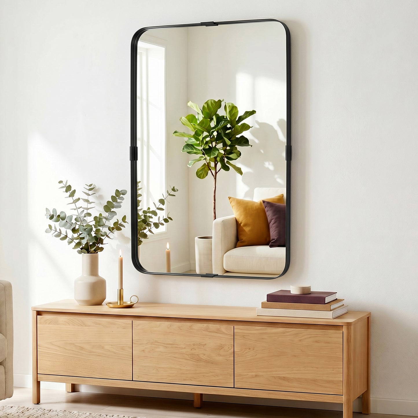 HOMCOM Rectangular Wall Mirror, 90 x 60 cm Wall Mounted Bathroom Mirror with Aluminium Alloy Frame and Tempered Glass, Black