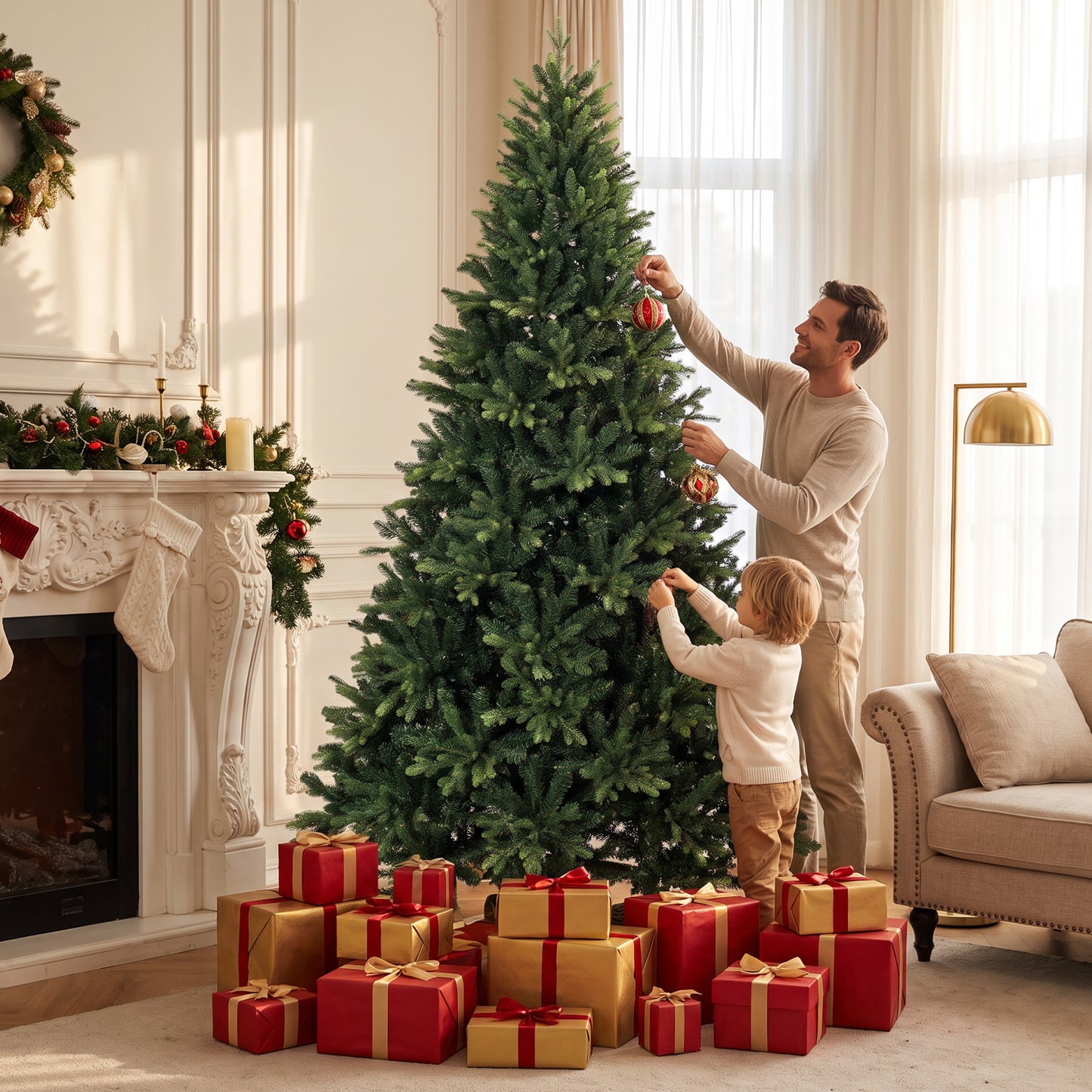 HOMCOM Artificial Christmas Tree, Hinged Xmas Tree with 3834 PE & PVC Branch Tips, 7ft, Green