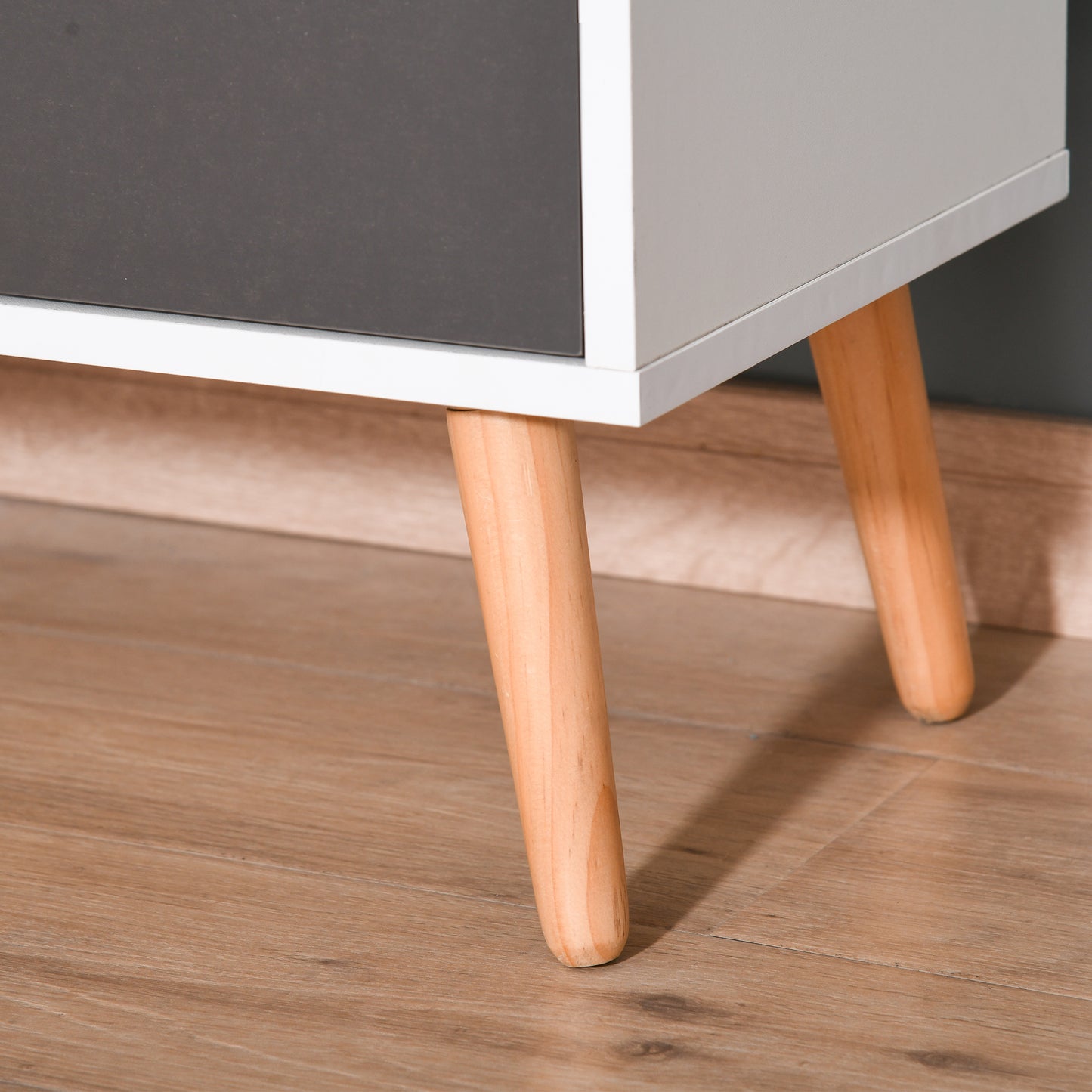 HOMCOM Sideboard Floor Cabinet Storage Cupboard with Drawer and Solid Wood Legs for Bedroom, Living Room, Entryway, Grey