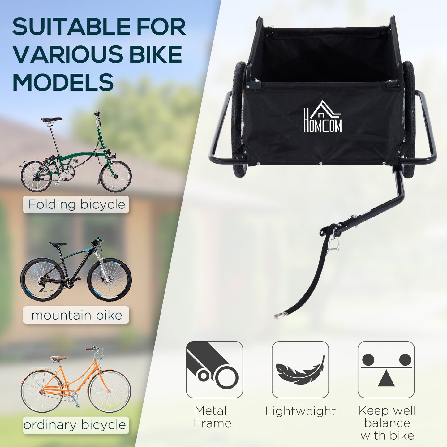 HOMCOM Bicycle Cargo Trailer, 2-Wheel Large Folding Storage with Removable Cover, Black