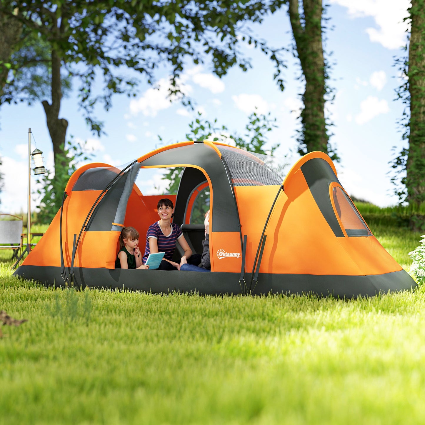 Outsunny 5-6 Man Dome Camping Tent - Orange