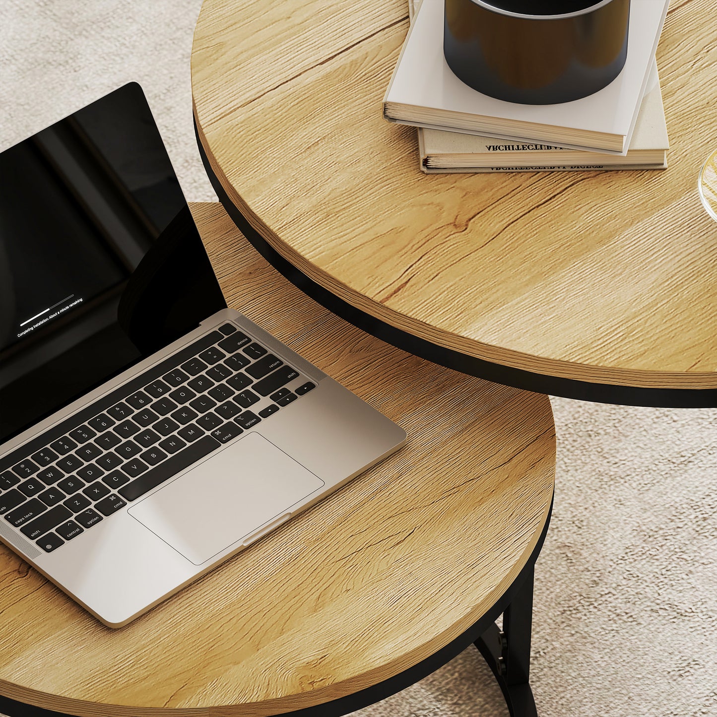 HOMCOM Set of Two Wood-Effect Stacking Tables - Natural