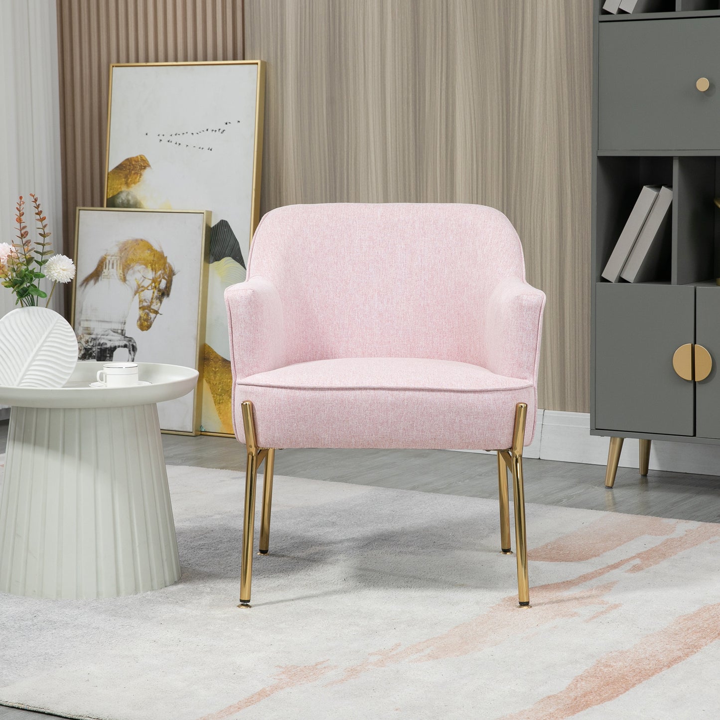 HOMCOM Accent Chair, Living Room Armchair, Vanity Chair with Gold Plating Metal Legs and Soft Padded Seat for Bedroom and Café, Set of 2, Pink