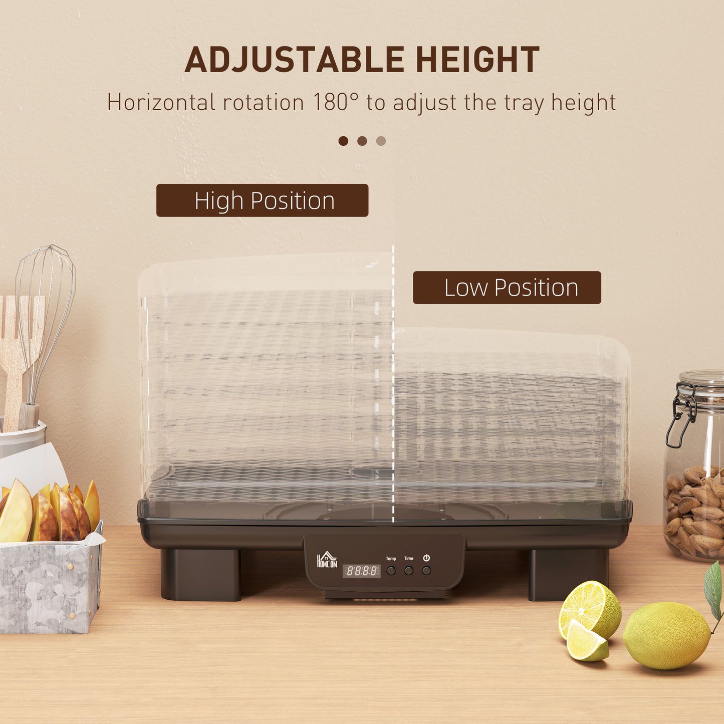 HOMCOM 40-70℃ Six-Tray Food Dehydrator - Black