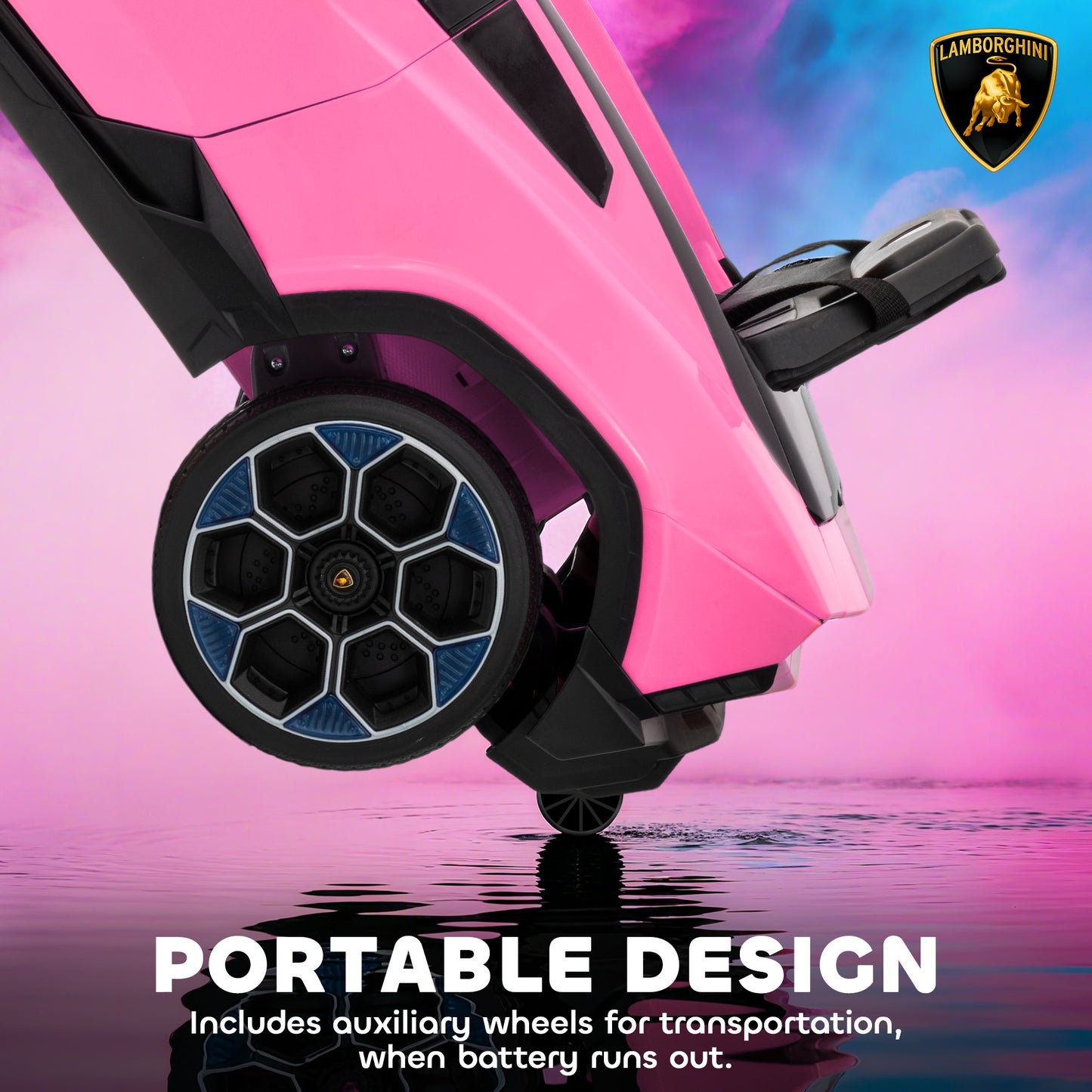 AIYAPLAY 12V Licensed Lamborghini Electric Cars for Kids, Ride On Car with Remote Control for 3-6 Years Old, Pink
