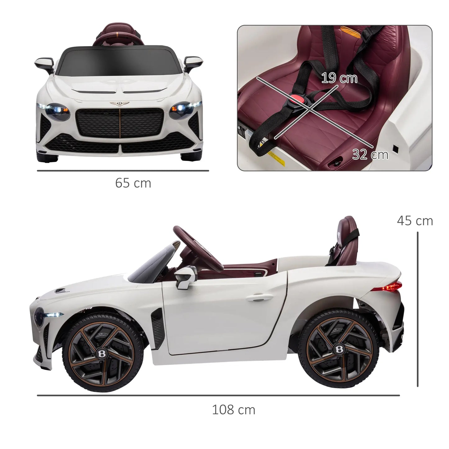 Bentley Bacalar Licensed 12V Kids Electric Car, with Remote Control, Horn, Lights, Music, Suspension Wheels, White