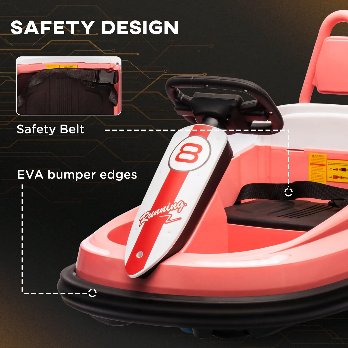 6V Electric Kids Dodgem Bumper Car, 6V Spin Waltz Car, with Music, Horn, Lights - Pink