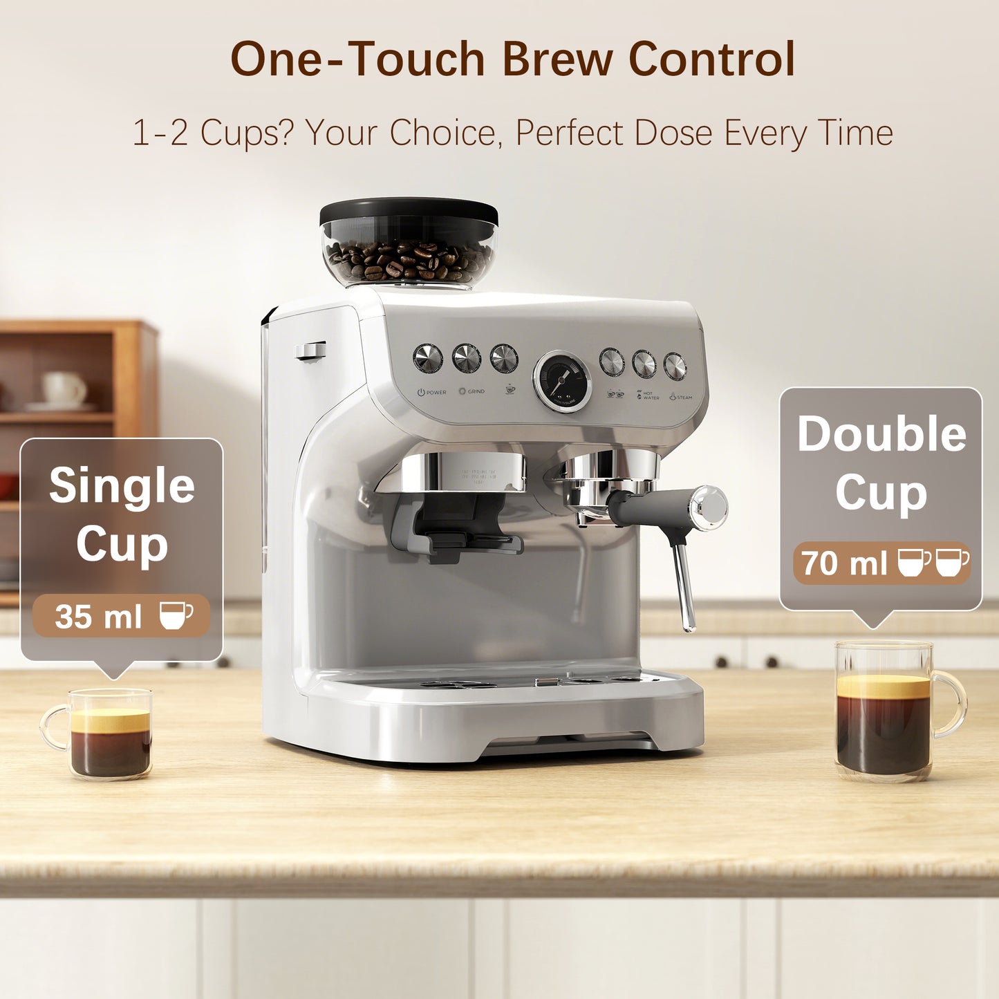 HOMCOM 15 Bar Coffee Machine, with Adjustable Grind, Steamer and Accessories - Silver Colour