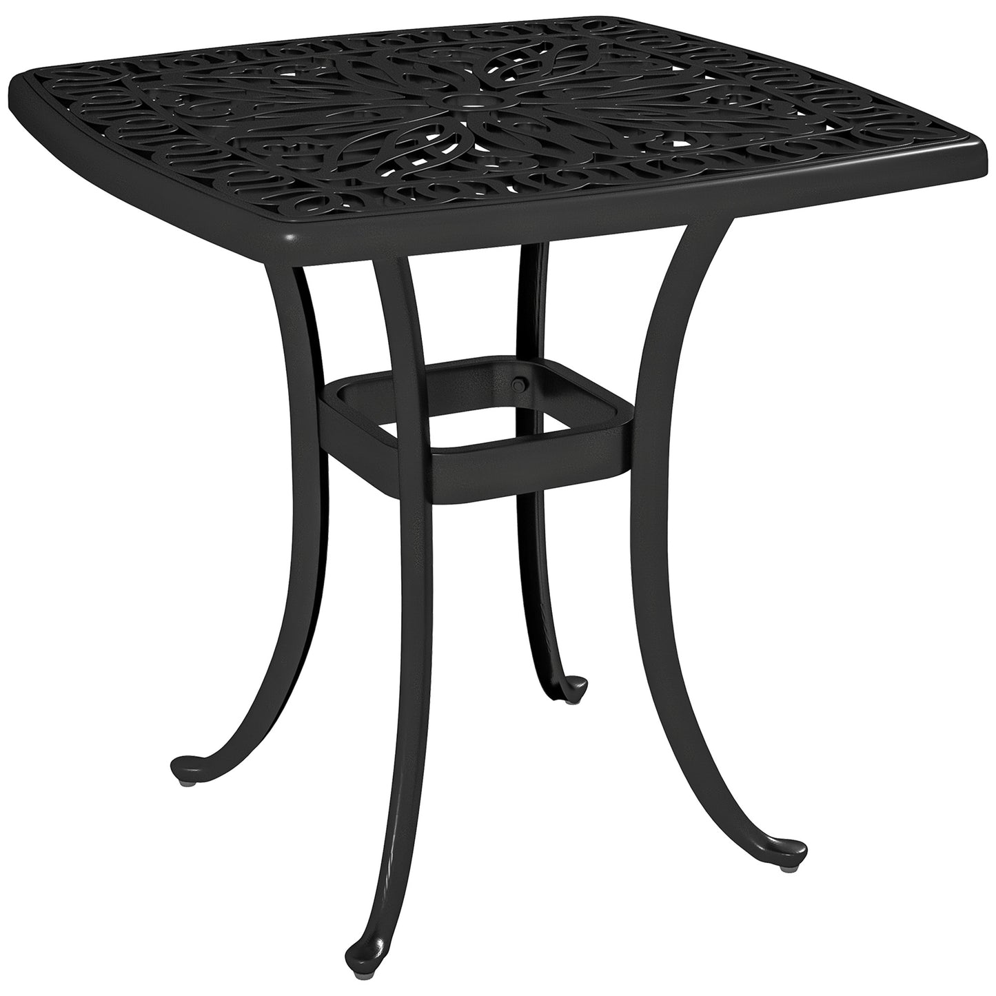 Outsunny Outdoor Garden Table, Cast Aluminium Patio End Table with Umbrella Hole and Anti-slip Foot Pads for Garden, Patio, Balcony, 54 x 54 cm, Black