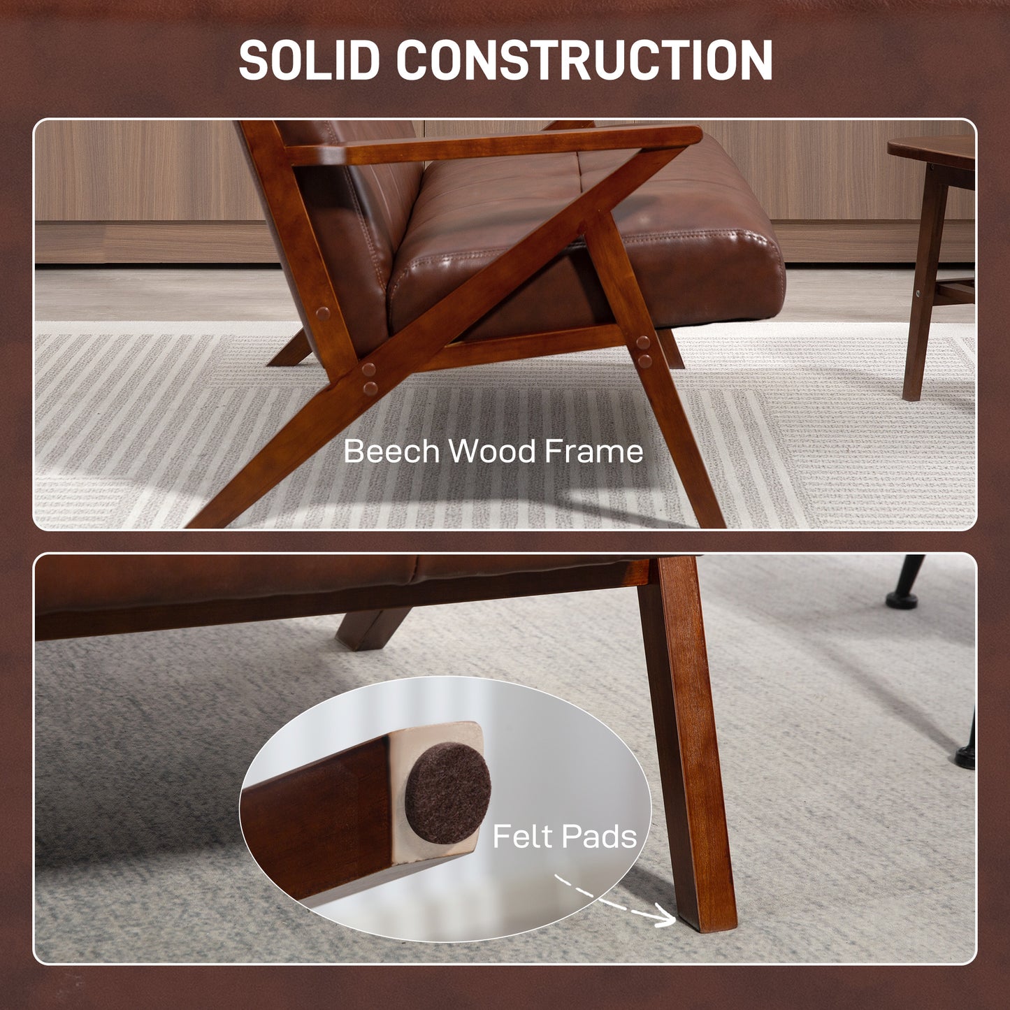 HOMCOM Compact 2 Seater Sofa, Vintage Tufted Loveseat Sofa with Solid Wood Legs, PU Leather Small Couch Settee for Living Room, Bedroom, Home Office, 133 x 81 x 78.5 cm, Brown