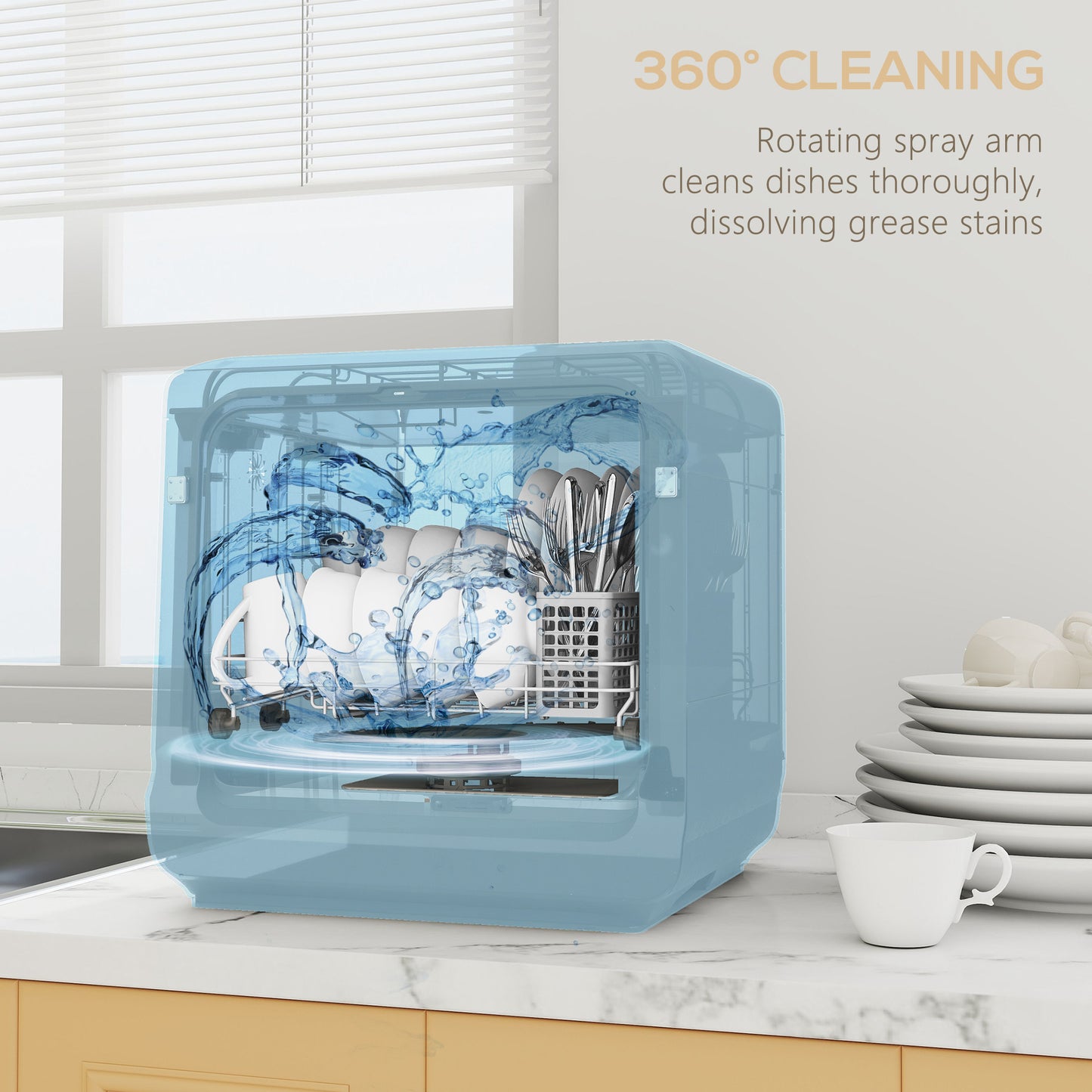 HOMCOM Table Top Dishwasher with Built-in 6L Water Tank, Mini Countertop Dishwasher with 6 Programs, 4 Place Settings, Black