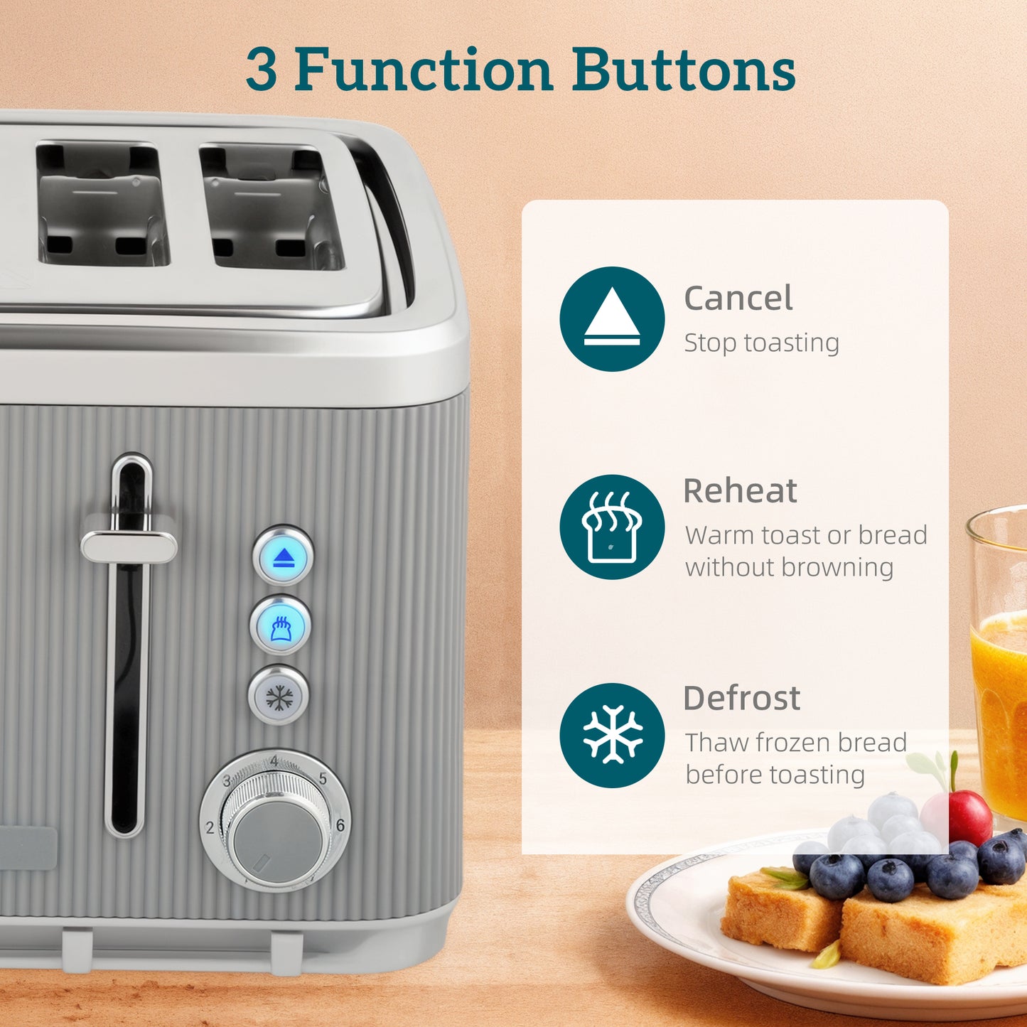 HOMCOM Electric Stainless Steel Kettle and Toaster Set, 3000W 1.7L UK Strix Thermostat Fast Boil Kettle w/ Limescale Filter, Cool Touch Body, 4 Slice Toaster with 7 Browning Levels, Crumb Tray, Taupe